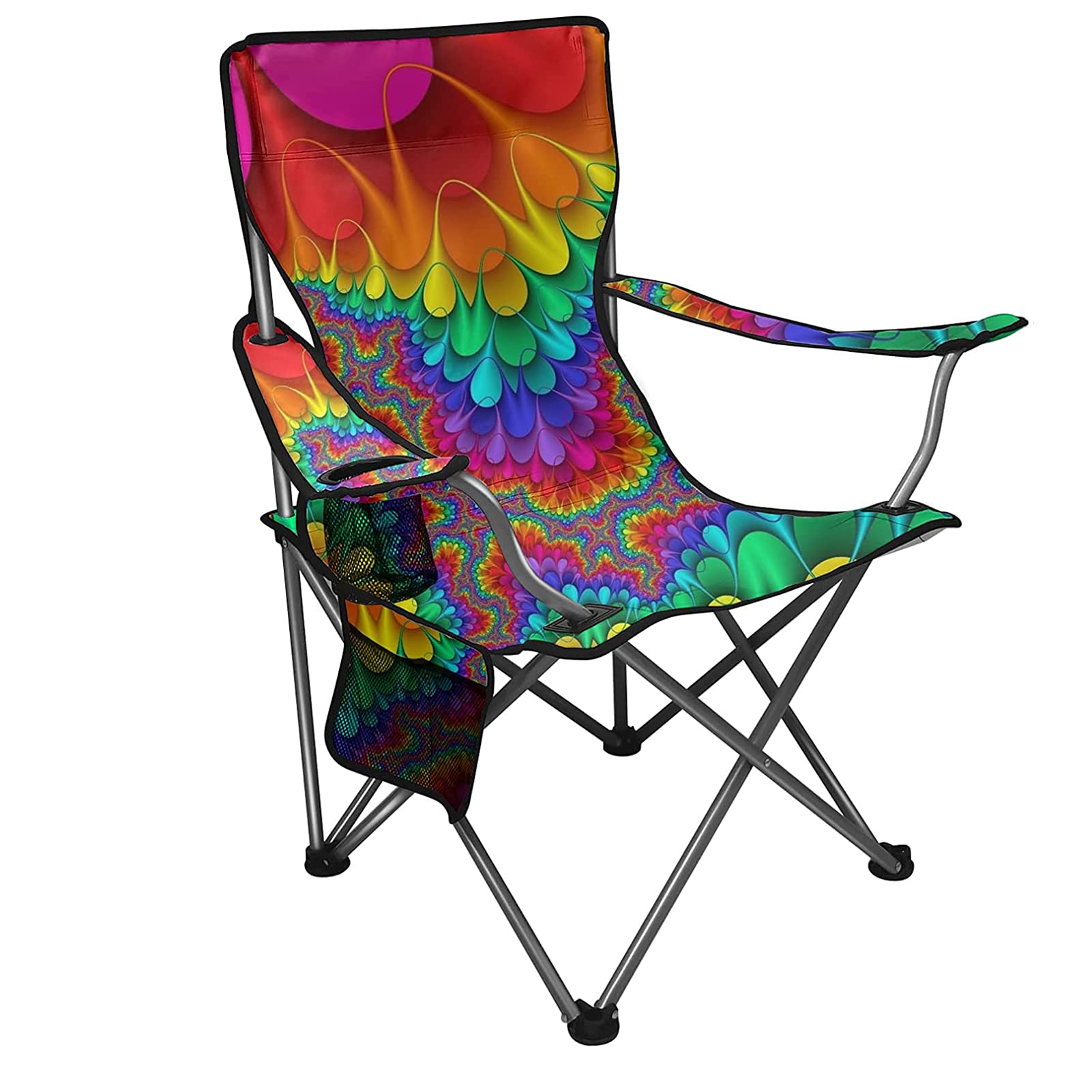 CLOHOMIN Tie Dye Beach Chair - Portable Folding Camping Chair with Tribal Rainbow Print for Backpacking, Travel, BBQ, Pool & Patio | Perfect for Outdoor Adventures, Beach Relaxation & Backyard Lounging