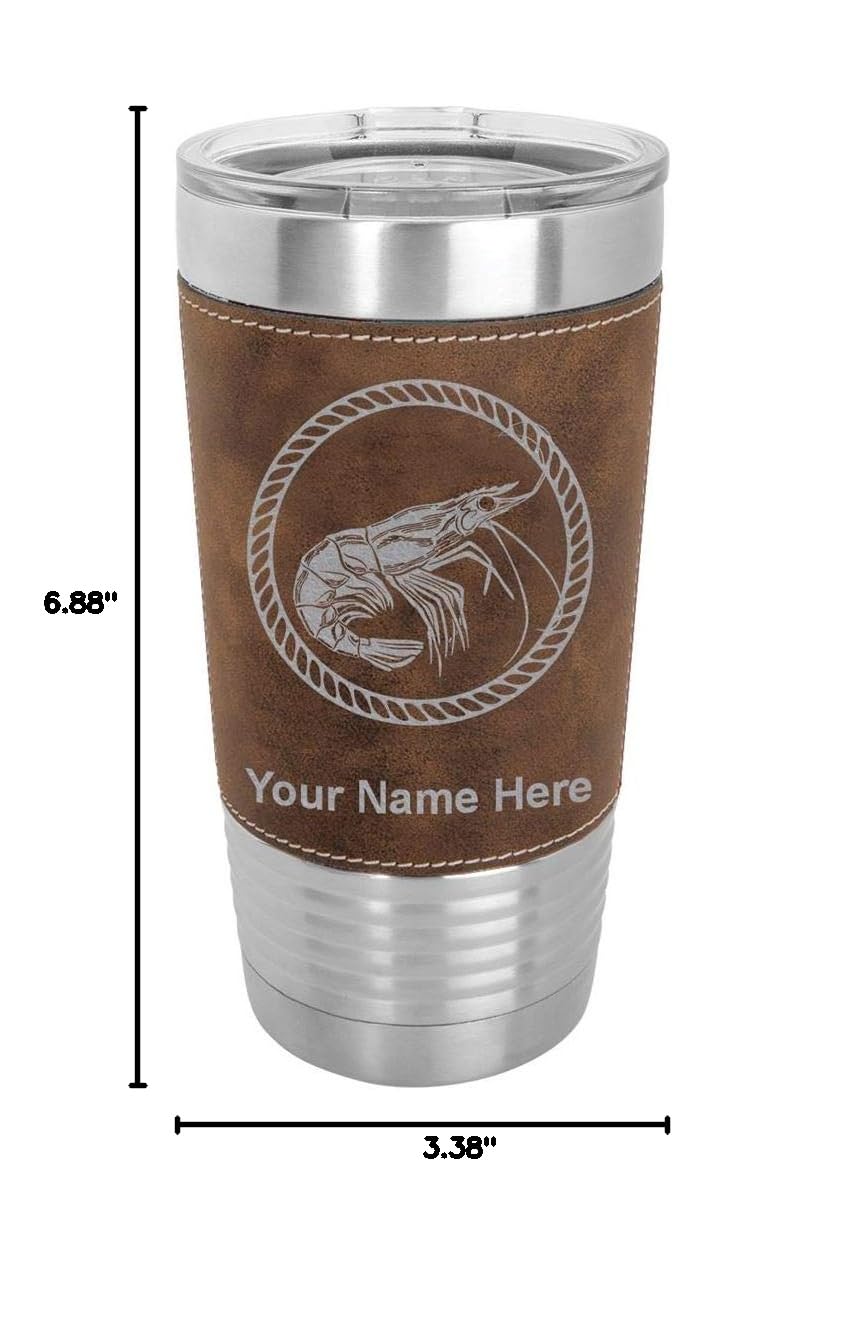 LaserGram 20oz Vacuum Insulated Stainless Steel Tumbler Mug with Personalized Engraving - Shrimp Design, Faux Leather & Rustic Finish - Perfect for Coffee, Tea, or Cold Drinks at Home, Office, or Travel