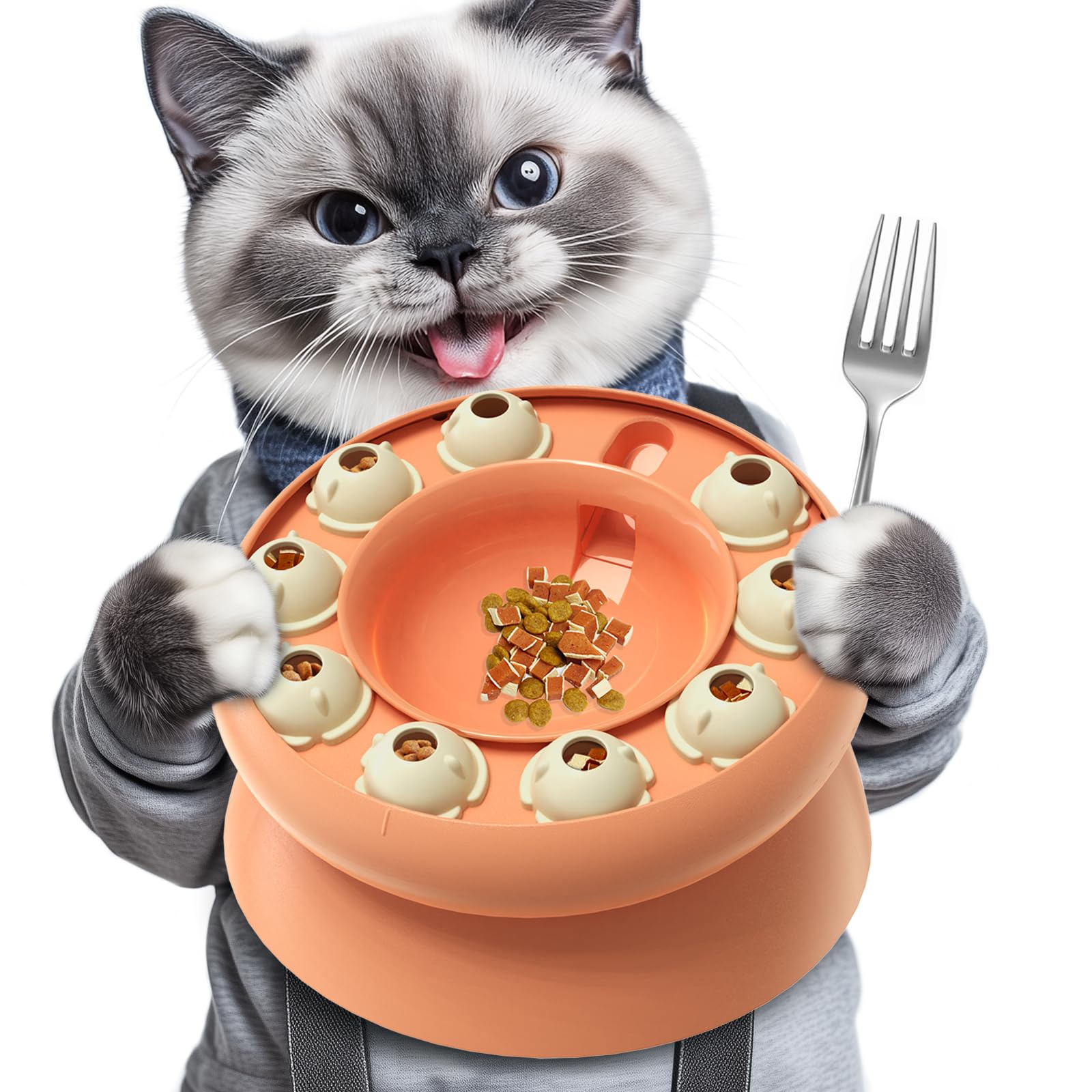 Slow Feeder Cat Bowl for Weight Loss - Puzzle Food Dispenser & Treat Toy for Indoor Cats - Enrichment Game for Kittens to Prevent Overeating & Improve Digestion - Perfect for Meal Time, Playtime & Mental Stimulation