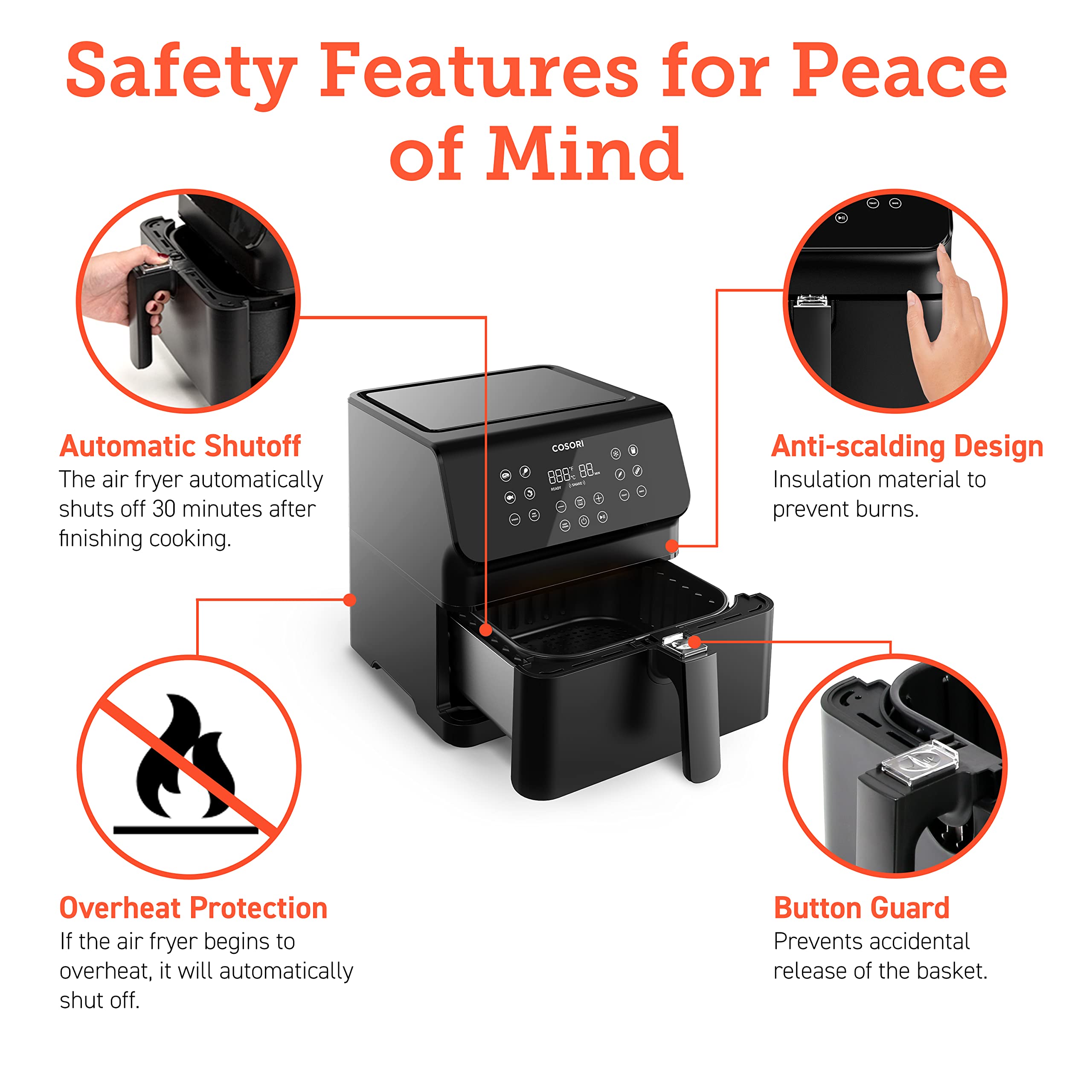 COSORI 12-in-1 Air Fryer Toaster Oven 5.8QT with Digital Display, Smart AdaptIQ Technology for Fast Cooking, Perfect for Baking, Roasting & Reheating - Includes 100+ In-App Recipes, Detachable Square Basket (Dishwasher Safe) - Ideal for Family Meals, Healthy Snacks & Leftovers