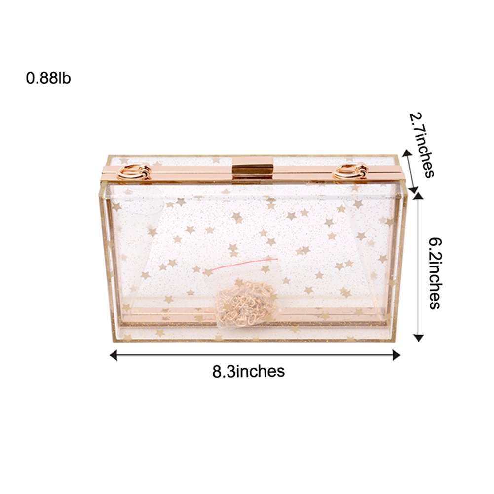 Women's Acrylic Transparent Gold Star Evening Clutch Purse - Vintage Banquet Handbag for Parties, Weddings & Formal Events (Clear)