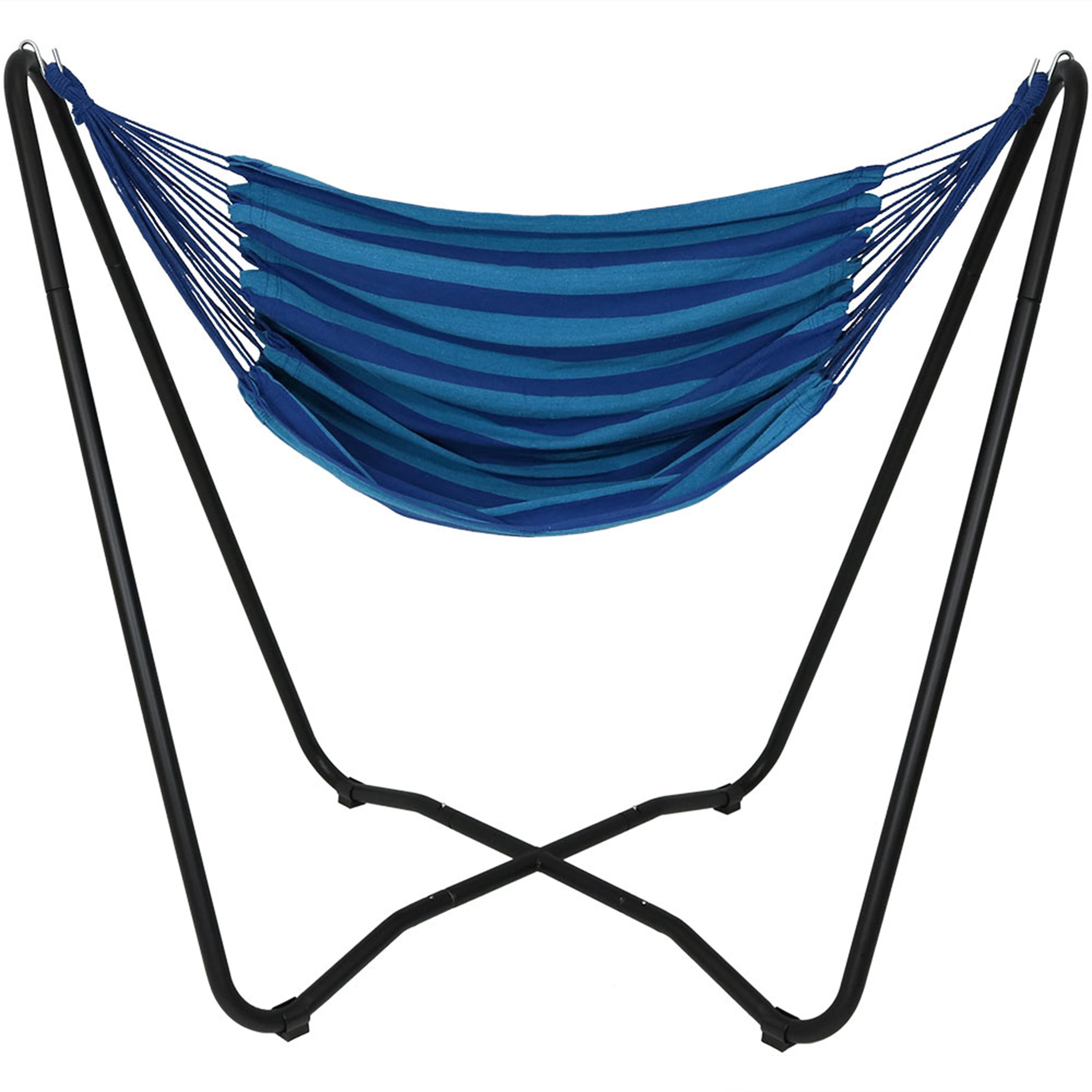 Sunnydaze Hanging Rope Hammock Chair with Space-Saving Stand - Outdoor & Indoor Relaxation for Patio, Garden, Balcony, and Bedroom