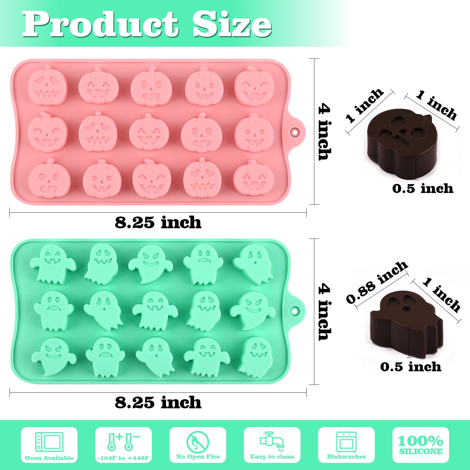 Halloween Silicone Candy Molds Set - 4 Pack Pumpkin & Ghost Chocolate Molds for DIY Treats, Jelly, Gummies, Wax Melts, Ice Cubes & Cake Decorating - Perfect for Halloween Parties, Home Baking & Holiday Crafts