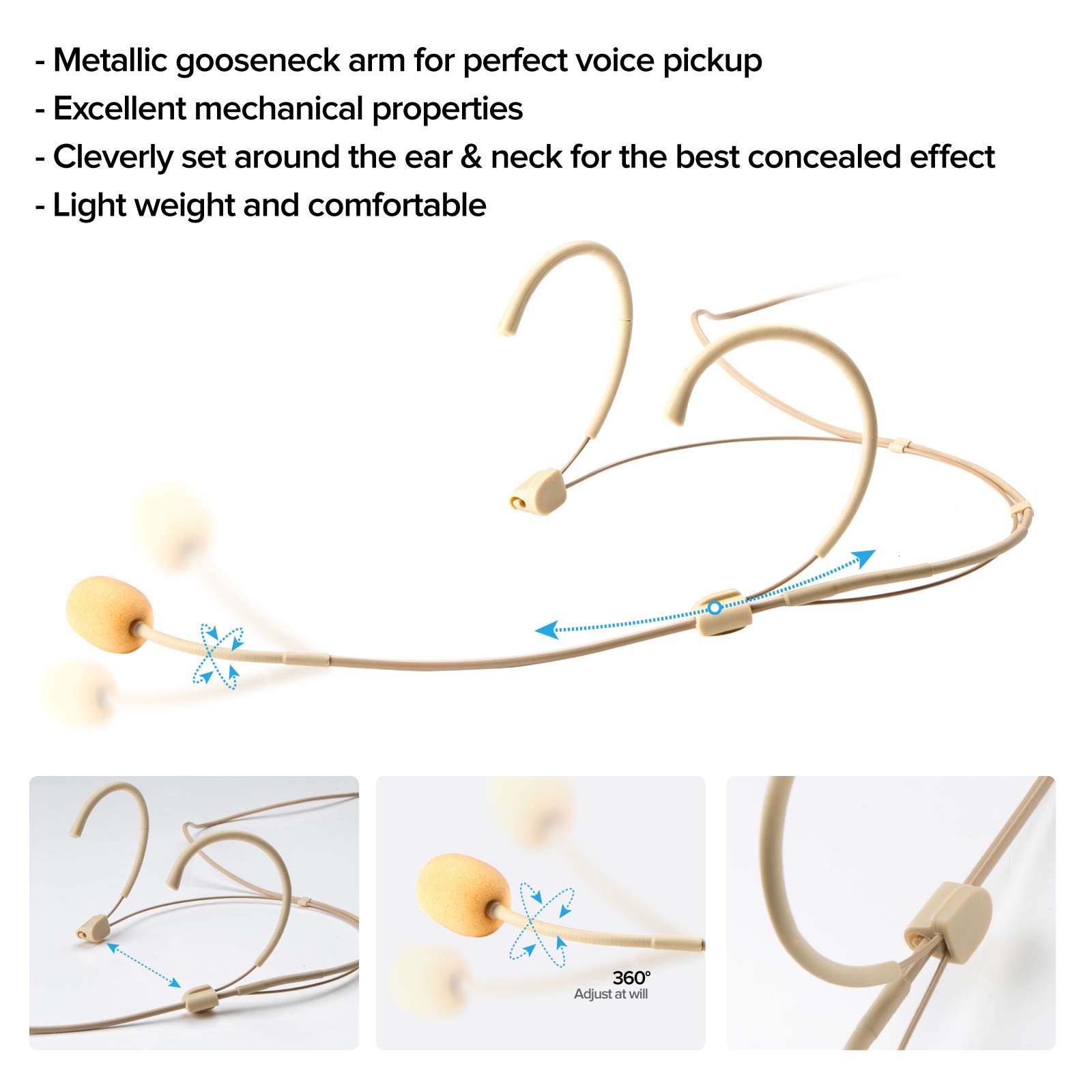 Discreet Dual Ear Hook Headset Microphone - Compatible with Shure Wireless Body Pack Transmitters for Lectures, Live Performances, Theater & Podcasting - Includes Windscreen & Durable Storage Case - Perfect for Professional Speakers, Actors, and Podcasters