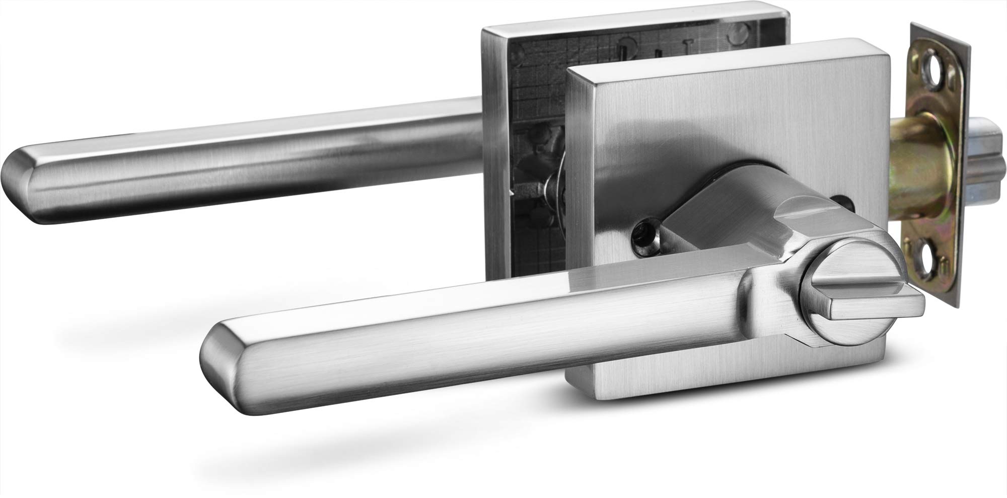 Berlin Modisch Modern Square Entry Lever Door Handle with Single Cylinder Deadbolt Lock Set - Heavy Duty Satin Nickel Finish for Front Doors, Office & Interior Doors (Right/Left Handed) - Secure & Stylish Home & Business Access Solution