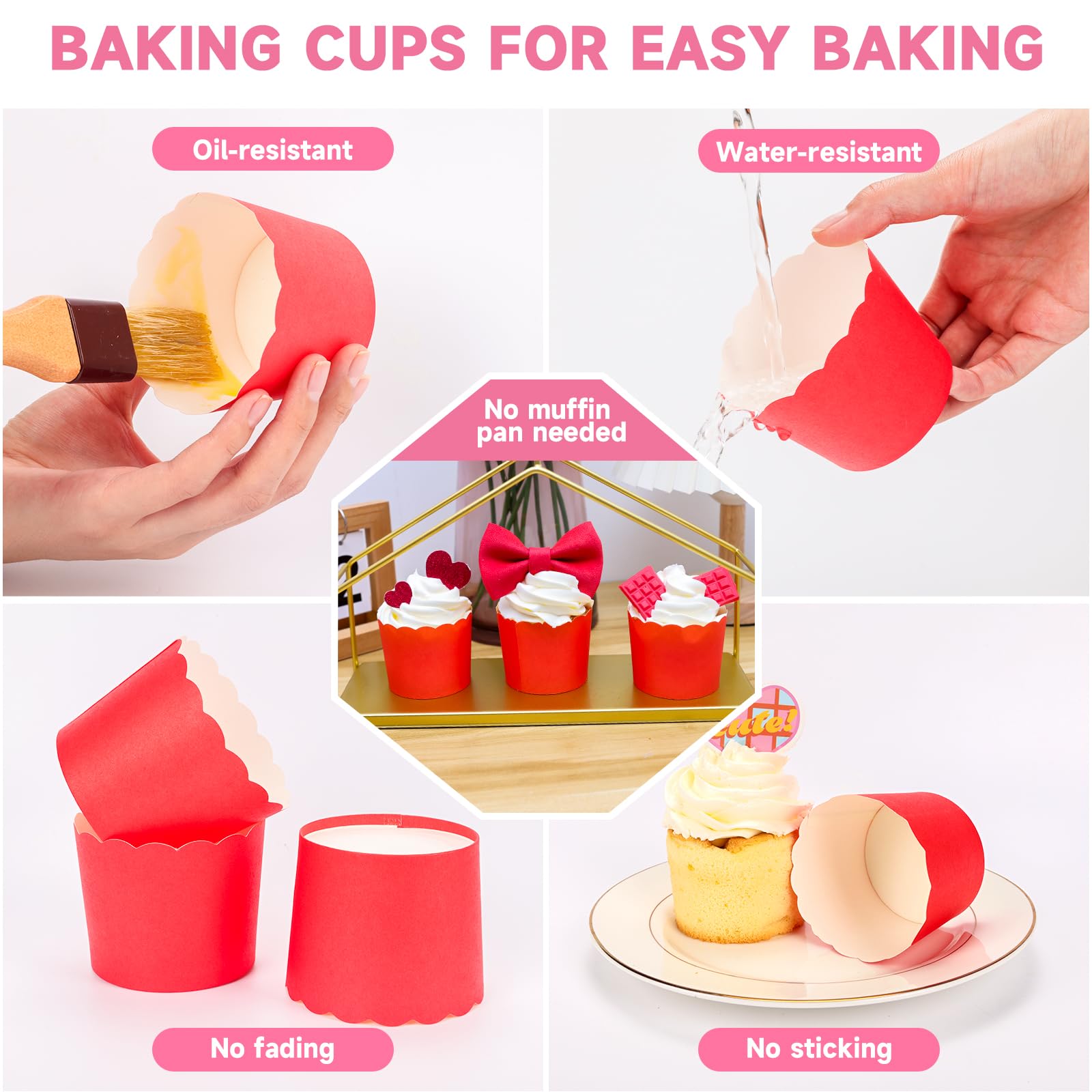 60-Pack Large Red Disposable Paper Baking Cups - Greaseproof Cupcake & Muffin Liners for Baking, Birthday Parties, Baby Showers, and Holiday Decorations - Perfect for Home Baking, School Events, and Party Dessert Displays