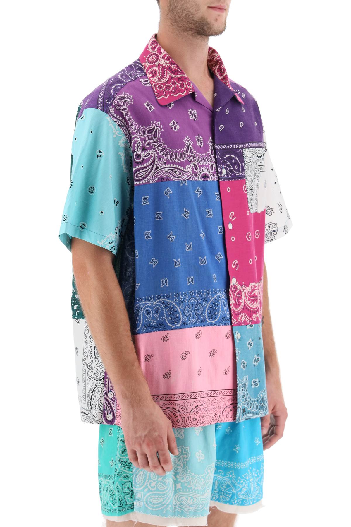 Children of the Discordance Short Sleeve Patchwork Shirt with Bandana Prints - Stylish Streetwear for Men, Perfect for Casual Outings and Music Festivals