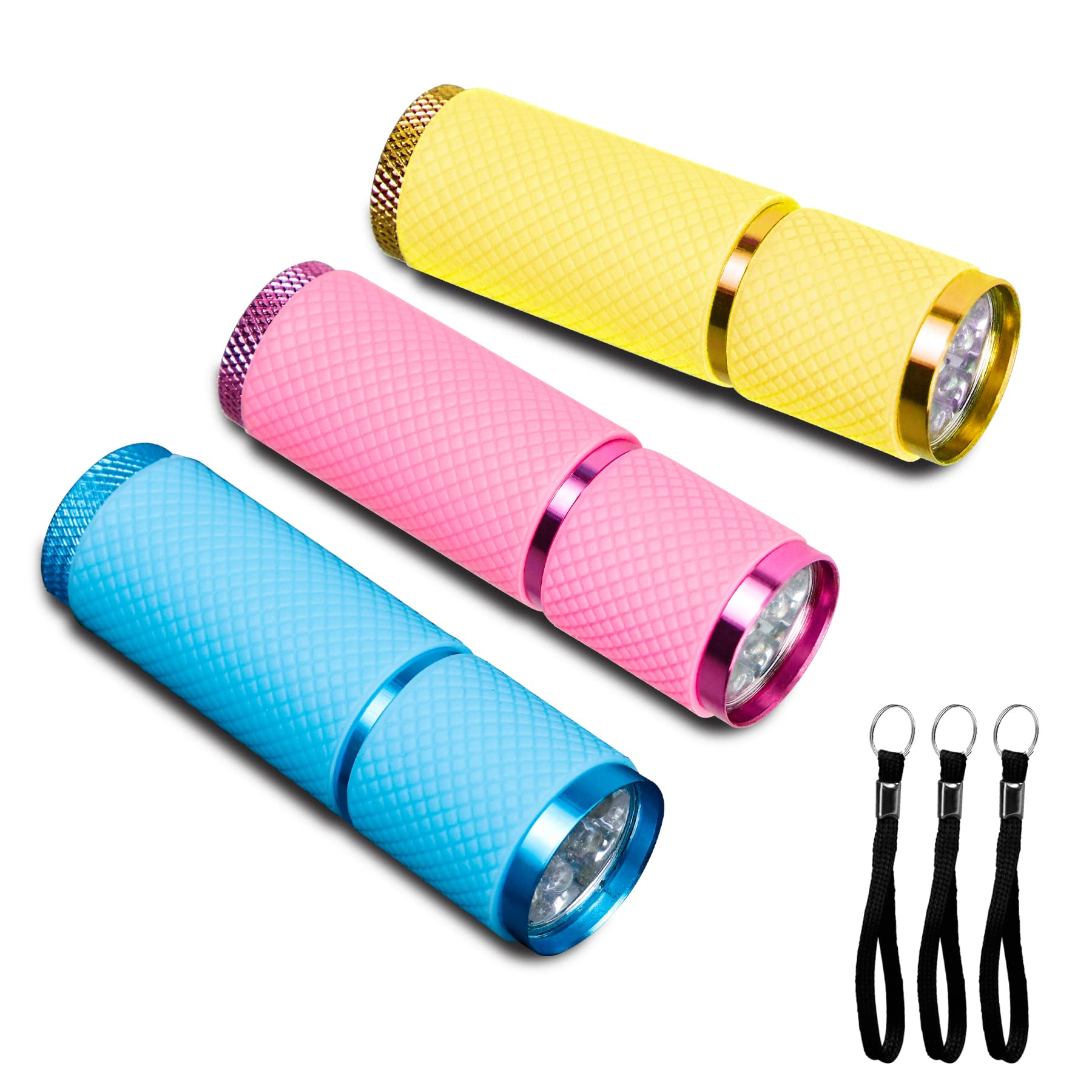 Pearwow 3 Pack LED Flashlight - Small UV Lamp with 9 LEDs for Nail Gel Drying, Portable Mini Flashlight for Hiking, Camping & Emergency Use