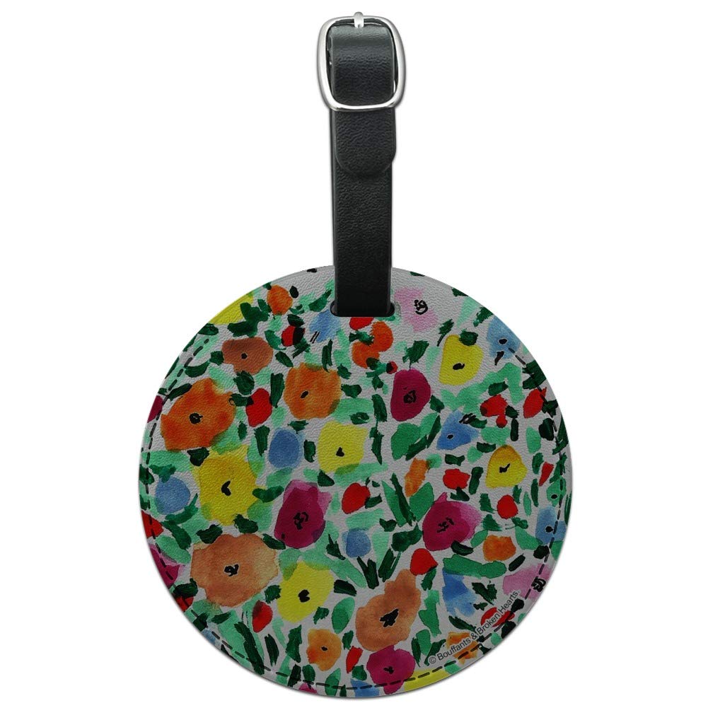 Round Leather Luggage Tag - Personalized Floral Garden Design ID Card Holder for Suitcase & Carry-On Bags | Perfect for Travel, Business Trips & Vacation Identification