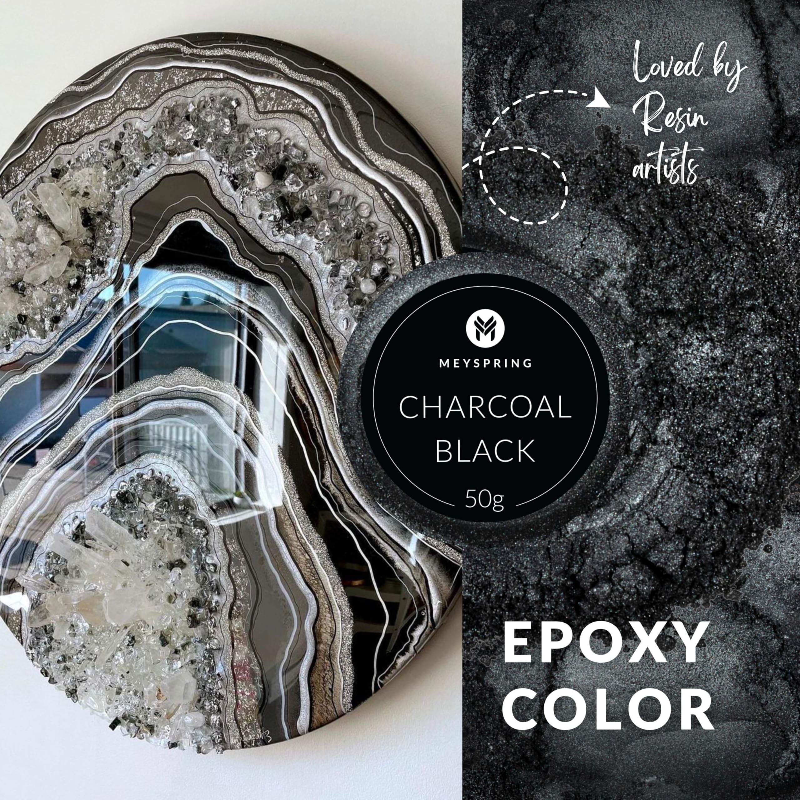 MEYSPRING Premium Charcoal Black Mica Powder for Epoxy Resin - 50g Natural Pigment for DIY Crafts, Soap Making & Nail Art - Perfect for Resin Jewelry, Tumblers & Home Decor Projects