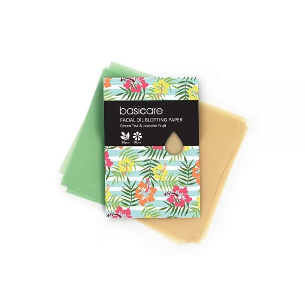 Basicare Green Tea & Jasmine Facial Oil Blotting Sheets - Natural Oil Absorbing Tissues for Oily Skin, Remove Excess Shine | Perfect for On-the-Go Makeup Touch-Ups, Gym Sessions & Daily Skin Care Routine