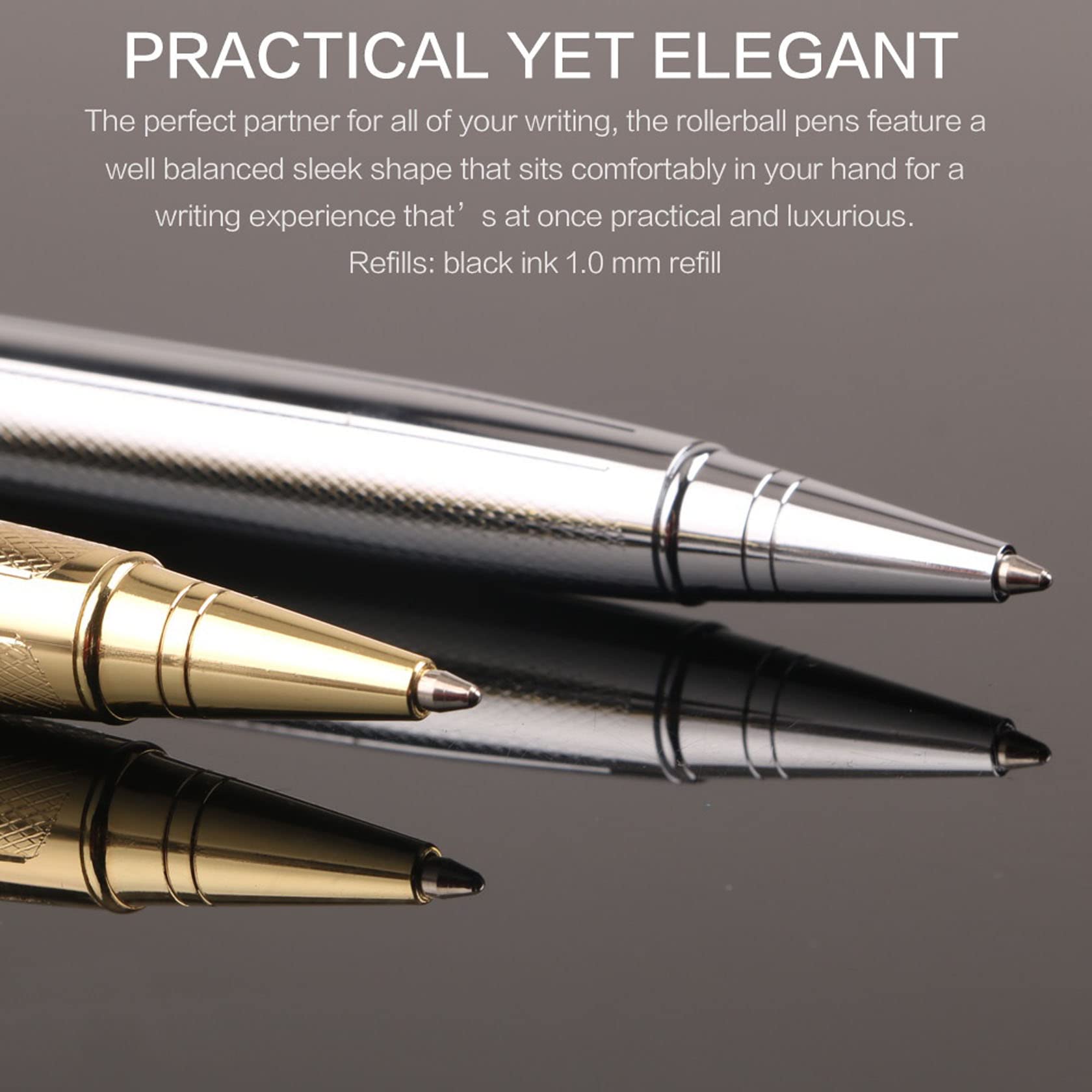 STONEGO Premium Metal Ballpoint Pen - Retractable Striped Rollerball Pen with 1.0mm Medium Point, Elegant Pewter Finish - Perfect Gift for Men & Women, Ideal for Office, Business, School, Writing & Daily Use