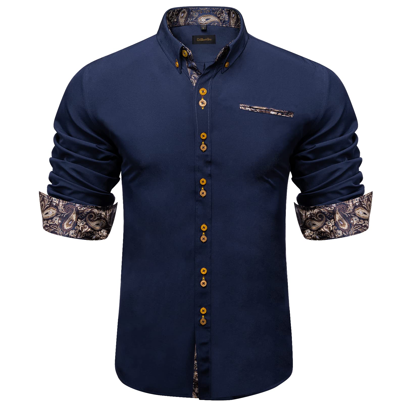 DiBanGu Men's Formal Cotton Dress Shirts - Long Sleeve Button Down Business Shirt with Contrast Inner & Pocket | Perfect for Office, Interviews & Special Occasions