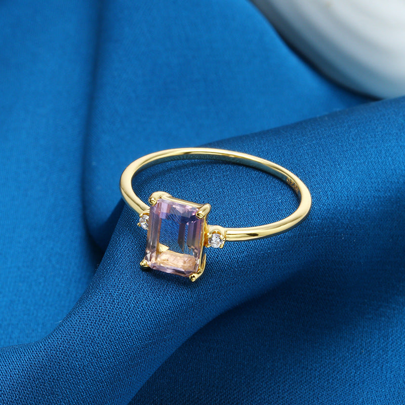 Baguette Ametrine Three Stone Ring | February Birthstone | TB925 Sterling Silver Jewelry | Perfect Gift for Valentine's Day & Anniversary