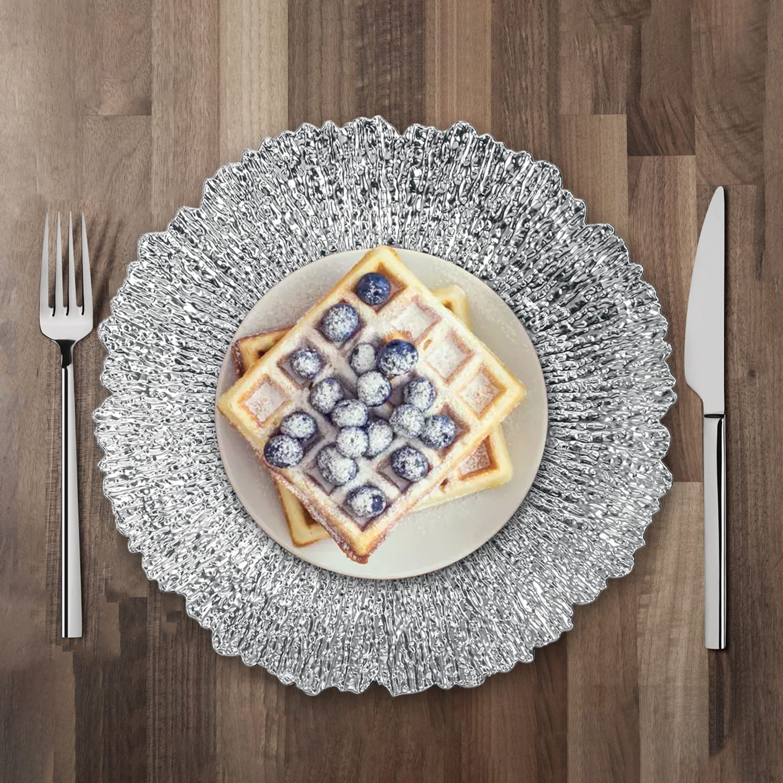 Coloch 12-Pack 13-Inch Silver Plastic Charger Plates – Reusable Round Shiny Decorative Serving Plates for Weddings, Parties, Catering & Restaurants | Elegant Dinnerware for Home Dining & Special Events