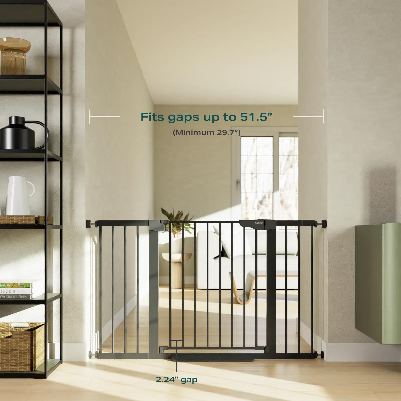 Cumbor 46 & 51.5-Inch Extra Wide Baby Gate with Auto Close - Walk Through Dog Gate for Home Safety, Stairs, and Doorways | Perfect for Childproofing and Pet Containment