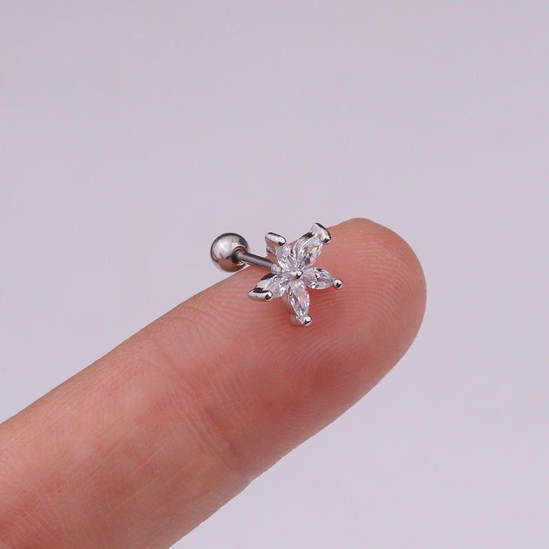 20G Silver Hypoallergenic Snowflake Cartilage Ear Stud | HSPJ1904 | Perfect for Helix, Tragus & Cartilage Piercings, Everyday Wear & Special Occasions