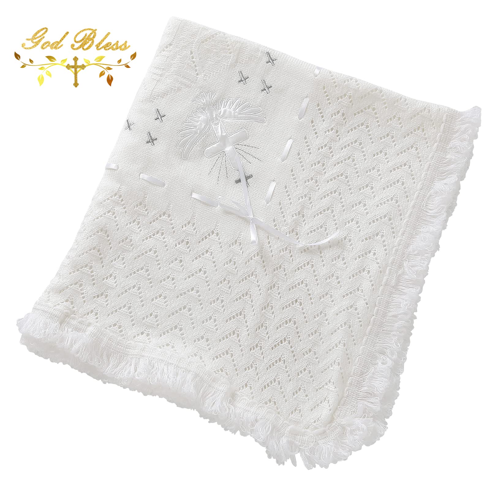 Booulfi Baby Christening Blanket - Soft White Knitted Baptism Shawl for Newborn Boys & Girls - Perfect for Christening Ceremonies, Baby Dedications & Photo Shoots