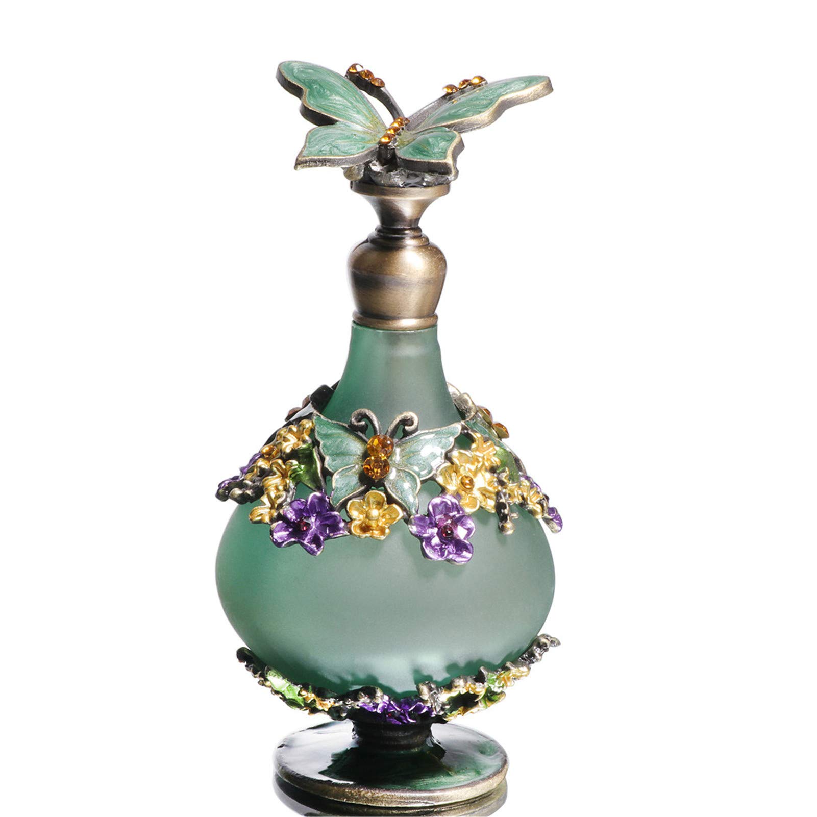 Vintage Butterfly Gourd-Shaped Perfume Bottle - 25ml Refillable Essential Oil Bottle with Jeweled Design (Green) | Perfect for Aromatherapy, Home Decor & Gift Giving