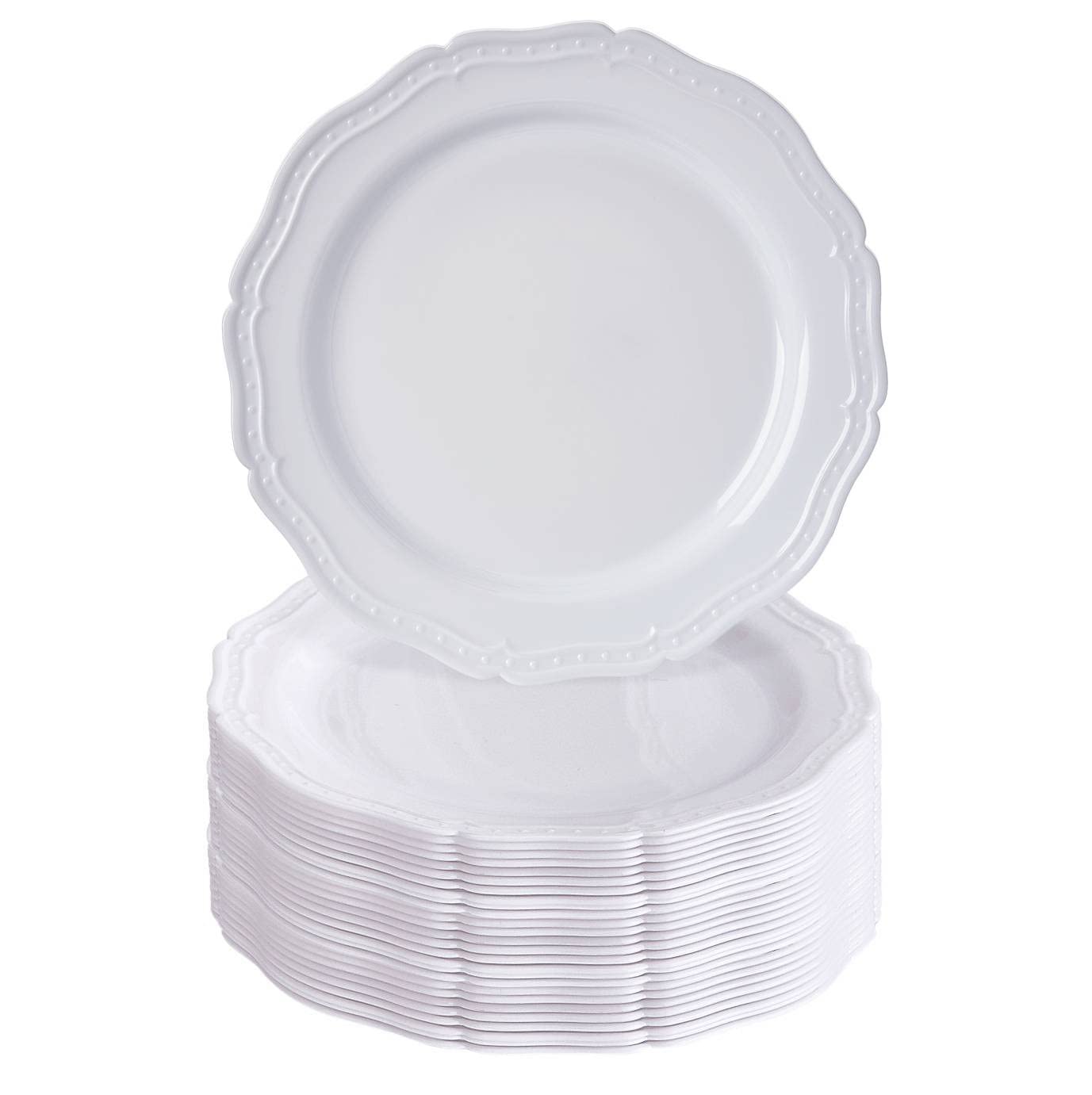 Vintage Embossed Plastic Plates 20pc - Heavy Duty Disposable Dinner Set for Weddings & Parties