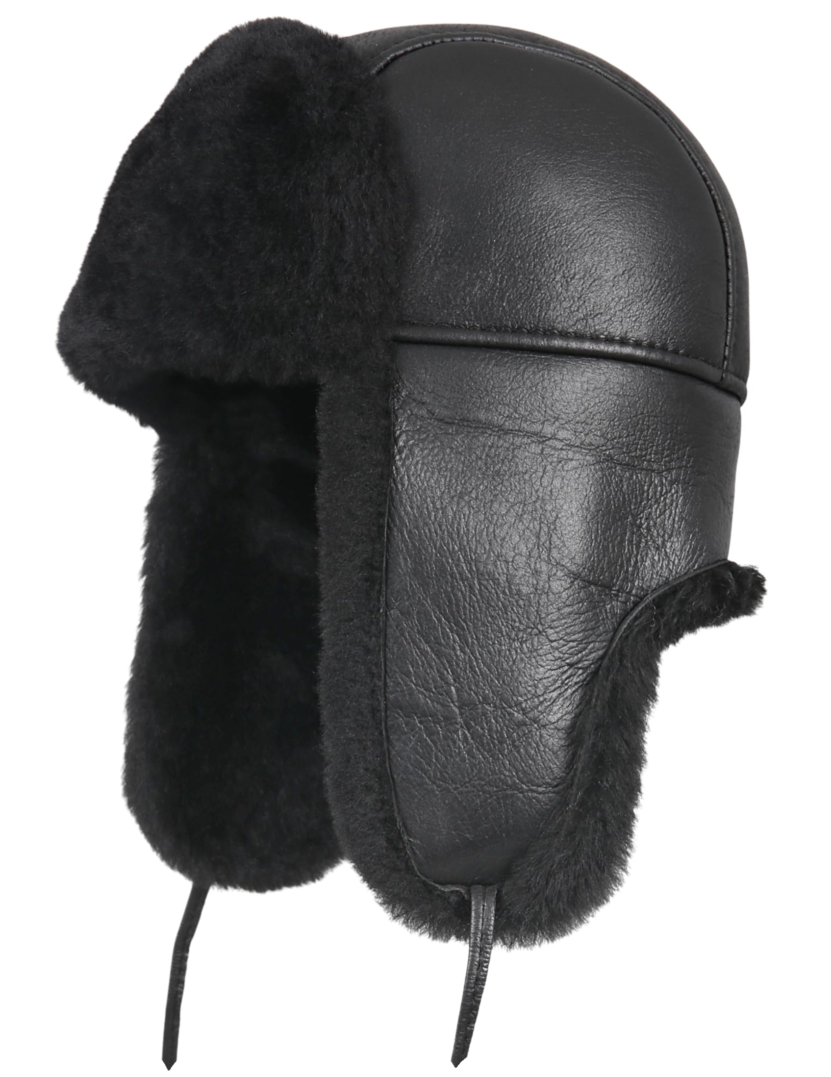 Genuine Leather Aviator Shearling Ushanka Trapper Hat - Russian Sheepskin Winter Cap with Real Fur & Ear Flaps for Men and Women - Warm Cold Weather Headwear for Skiing, Snowboarding & Outdoor Activities
