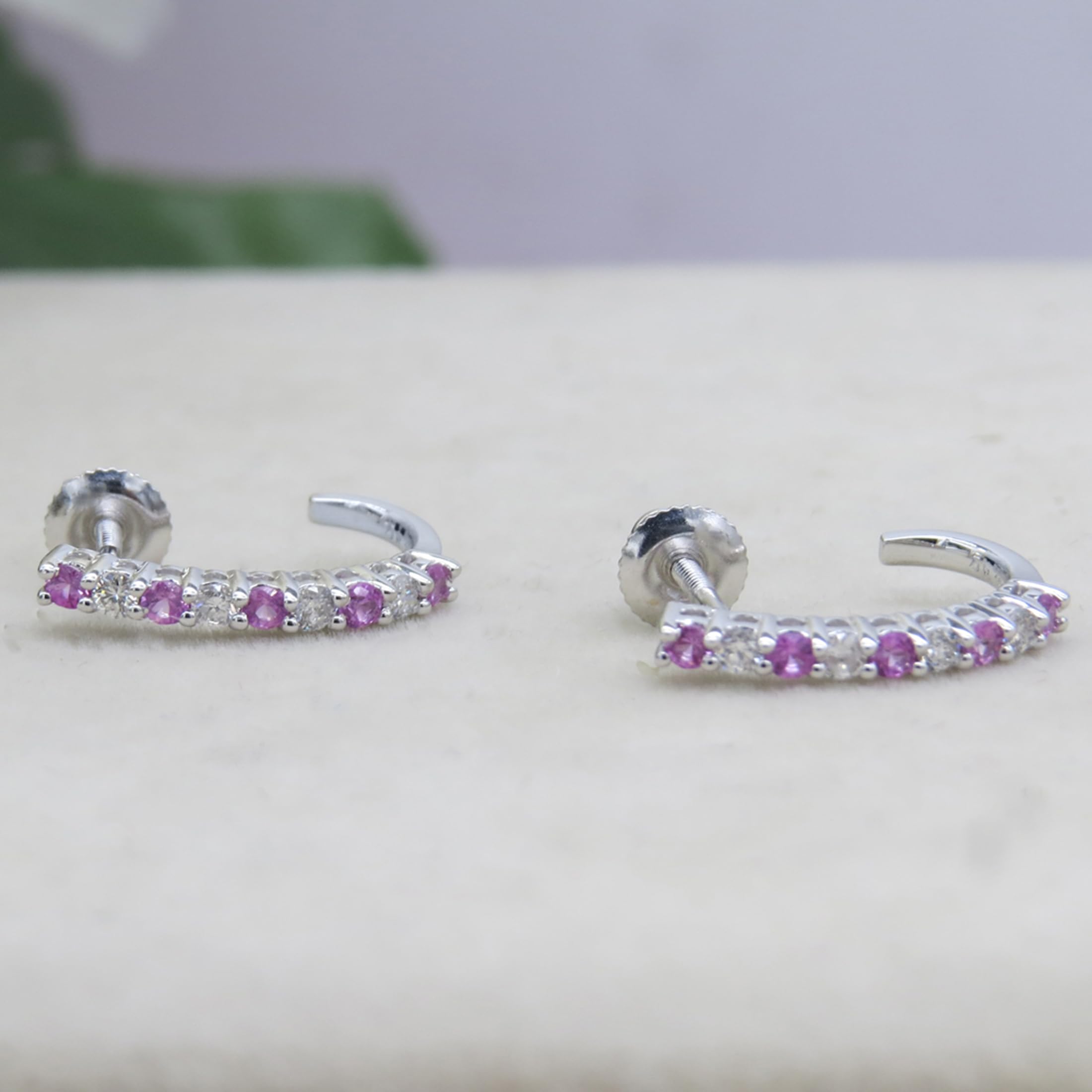 10K Solid White Gold Round Gemstone & Diamond J Hoop Earrings for Women | Elegant Dazzlingrock Collection | Perfect for Parties, Weddings & Everyday Wear