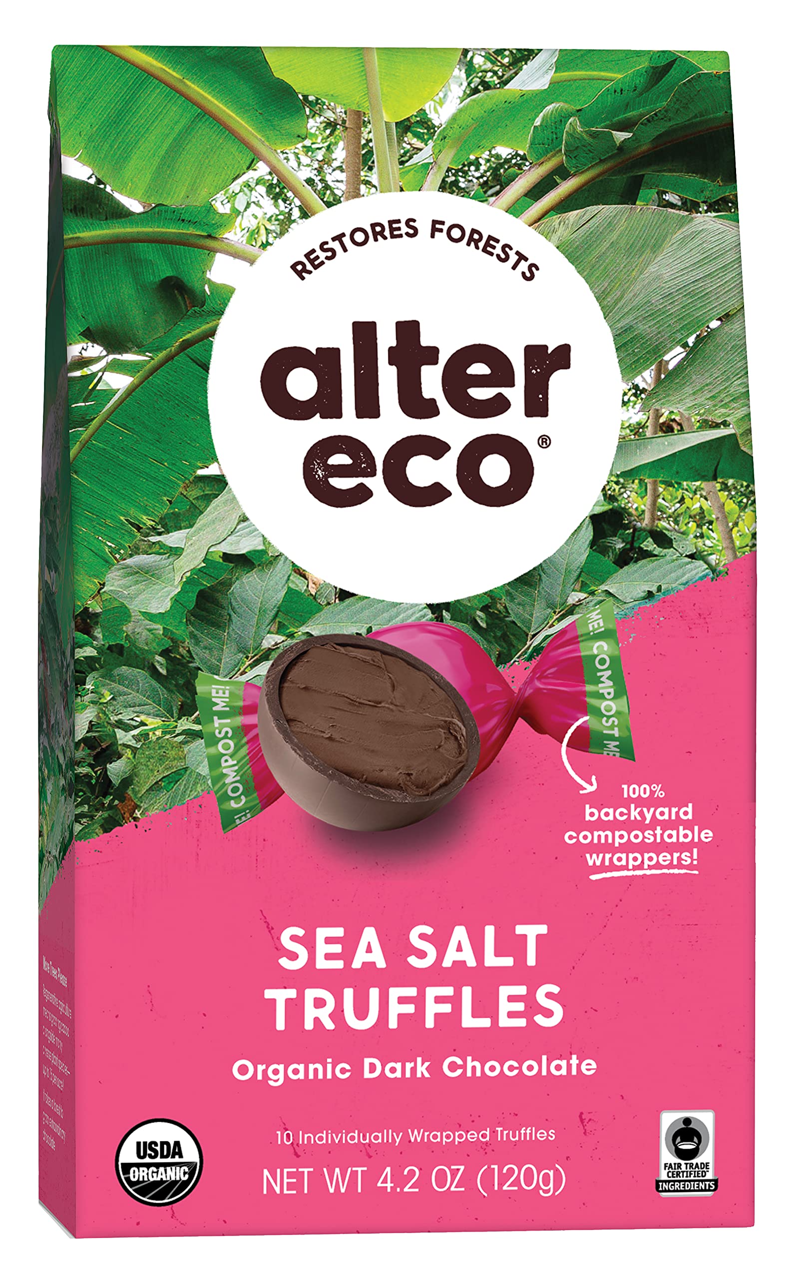 Organic Dark Chocolate Sea Salt Truffles - 4.2oz (10 Pieces per Pack, Case of 8) | Gourmet Dessert for Gifts, Parties & Holiday Treats
