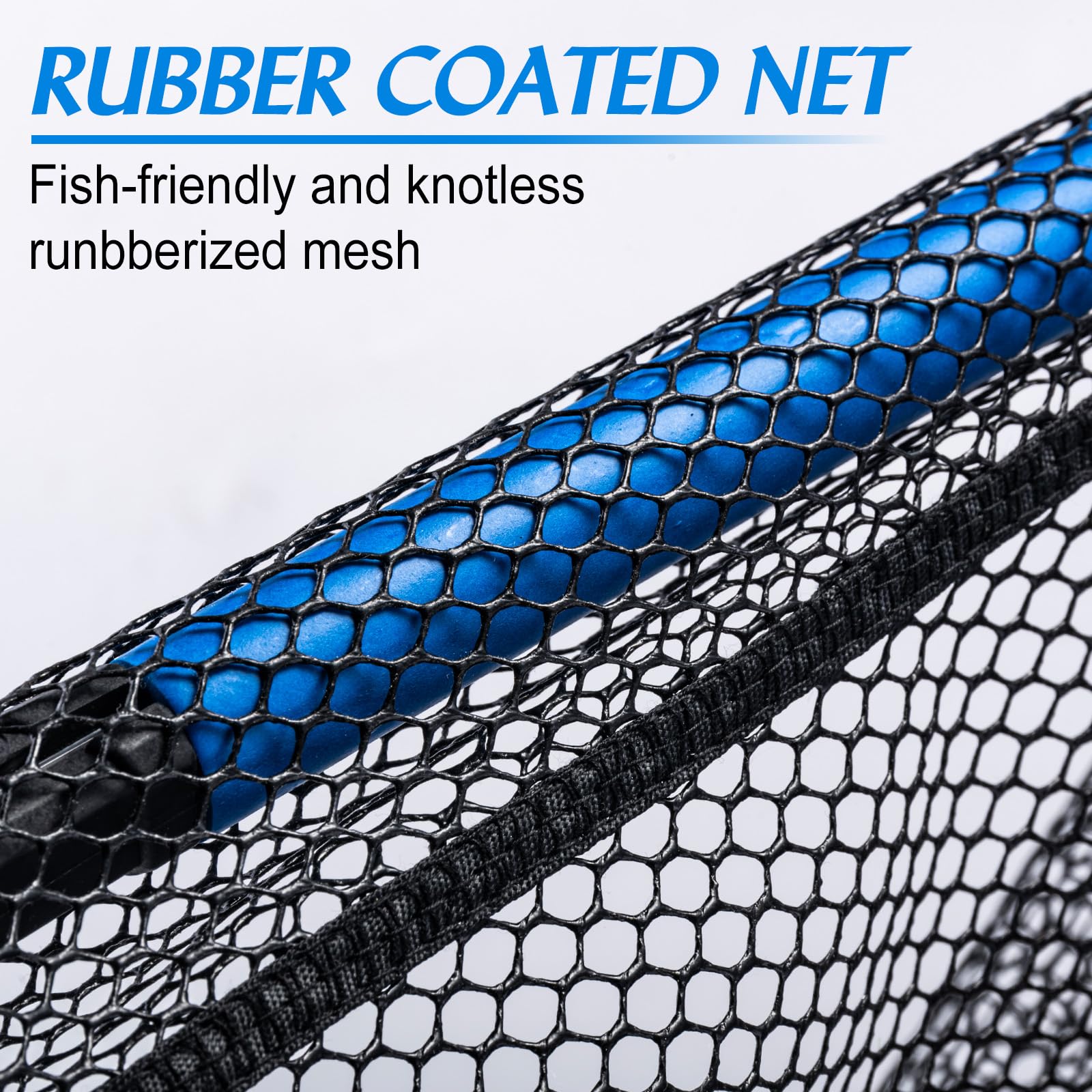 Goture Floating Fishing Net with Built-in Length Scale - Aluminum Telescoping Handle, Rubber Mesh, Foldable & Collapsible Design - Extendable Landing Net for Bass, Trout Fishing (Perfect for Kayak, Boat & Shore Fishing)