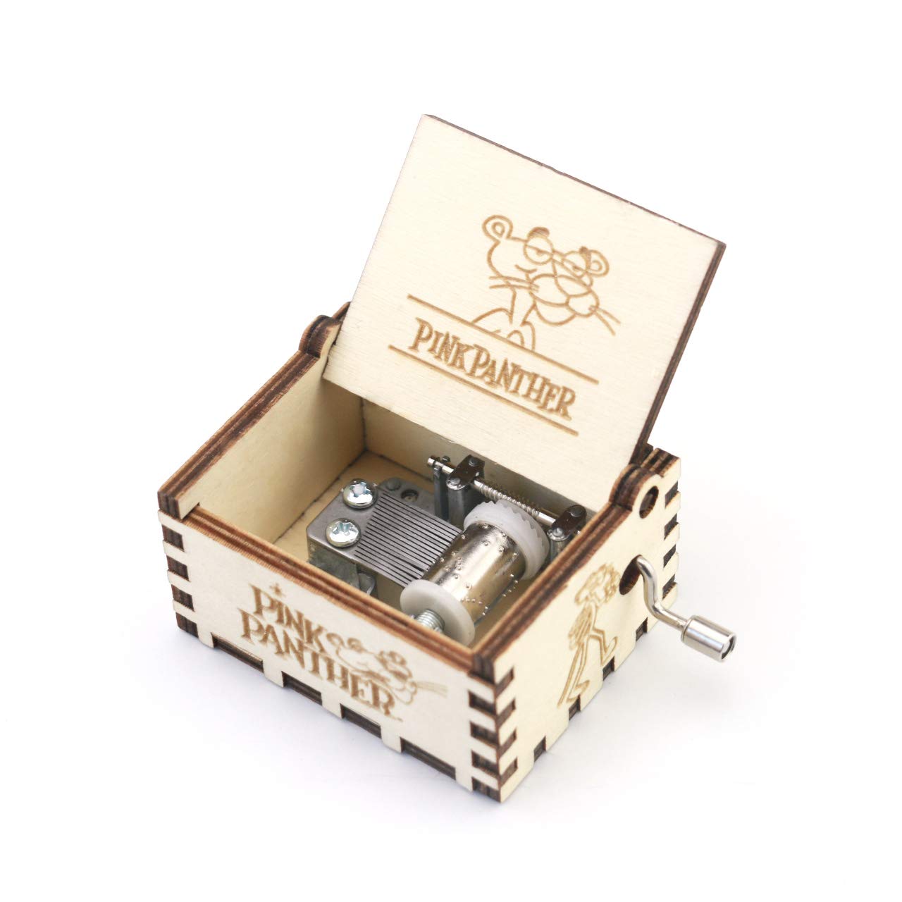 Pink Panther Theme Hand Crank Music Box - Handcrafted Wooden Musical Gift Box with Classic Melody - Perfect for Birthdays, Anniversaries & Home Decor