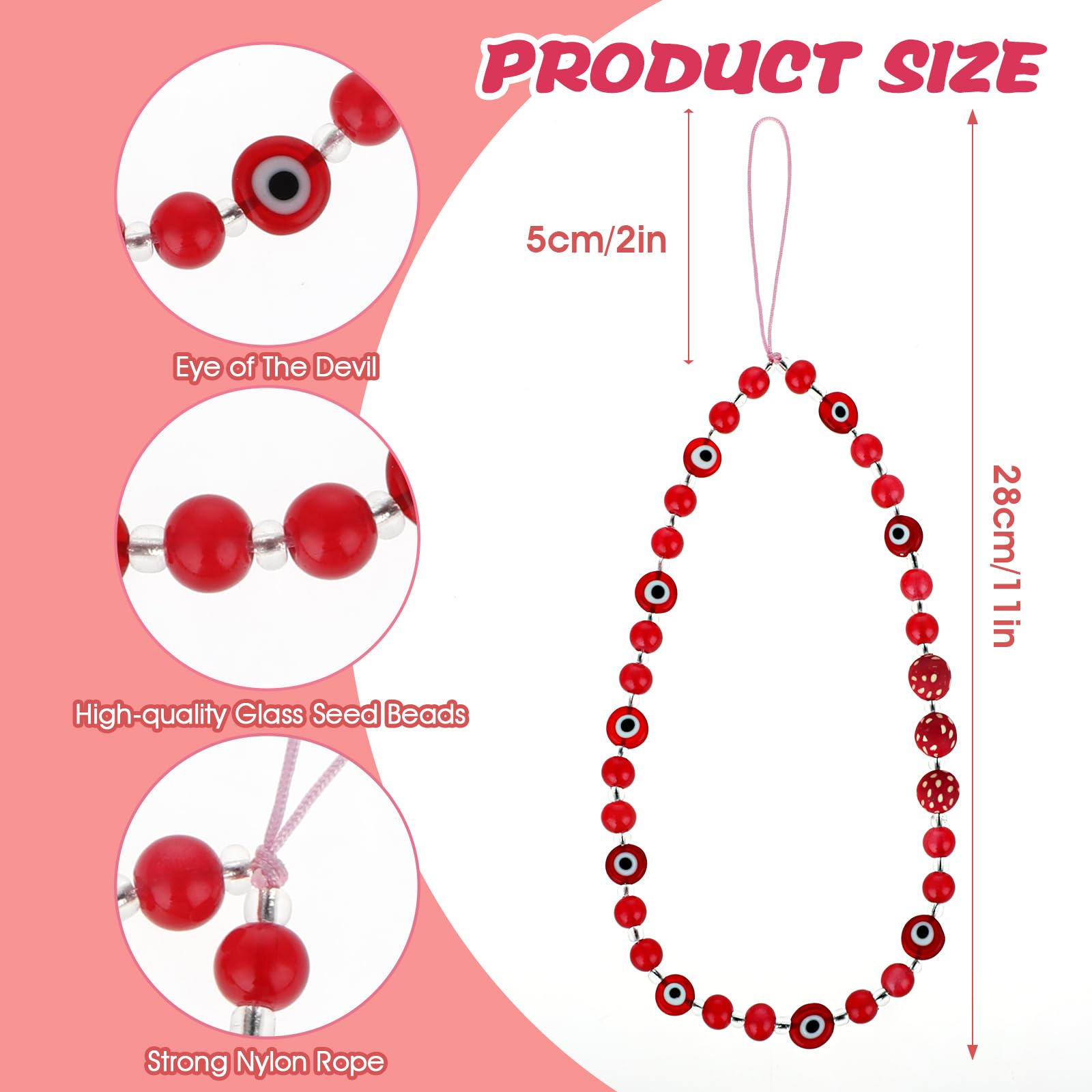 Evil Eye Phone Lanyard with Beads - Stylish Wrist Strap for Phones & Keys - Perfect for Travel & Work