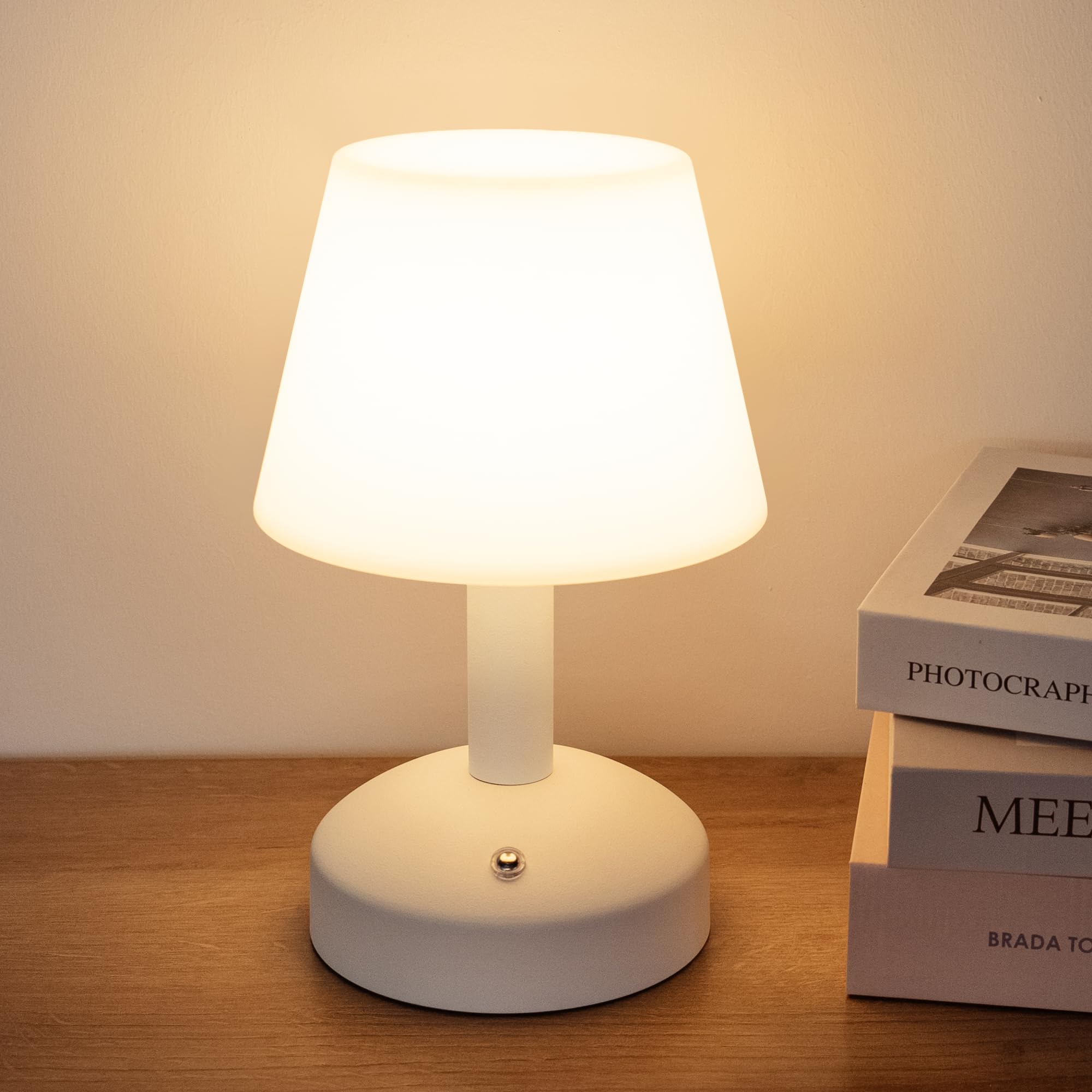 KDG Modern Cordless Small Table Lamps - Waterproof LED Dimmable Desk Lamp with 5000mAh Rechargeable Battery, Portable Night Light for Outdoor, Shower, Restaurant, Bedroom & Bathroom - Perfect for Reading, Camping & Emergency Lighting (White)