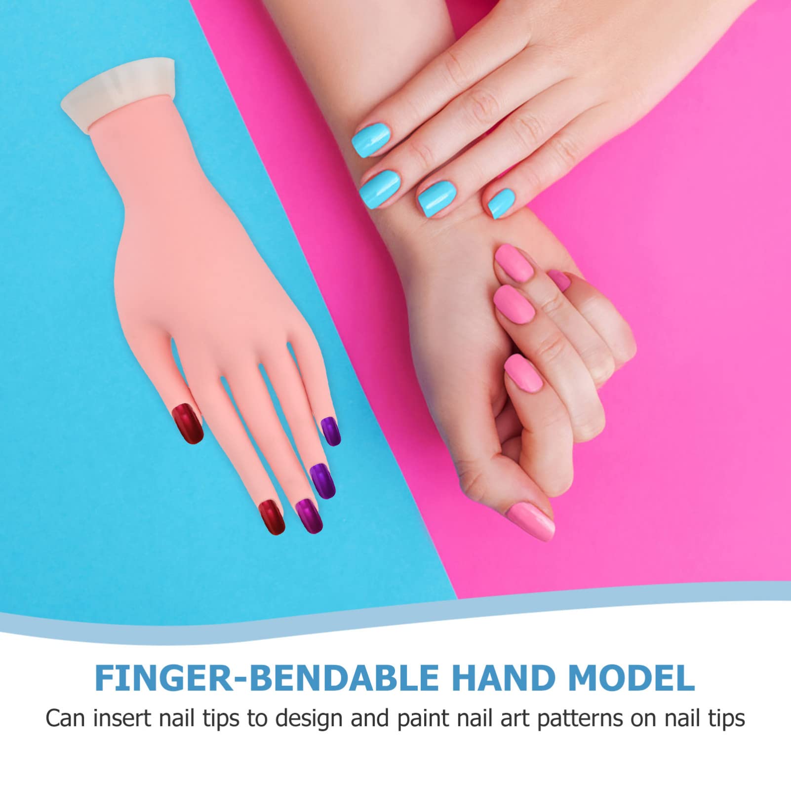 OSALADI Professional Nail Practice Hand Model - False Nails Training Kit with Glue & Red Gel Polish for Manicure Students & Nail Technicians | Perfect for Salon Training, Home Practice & Nail Art Design