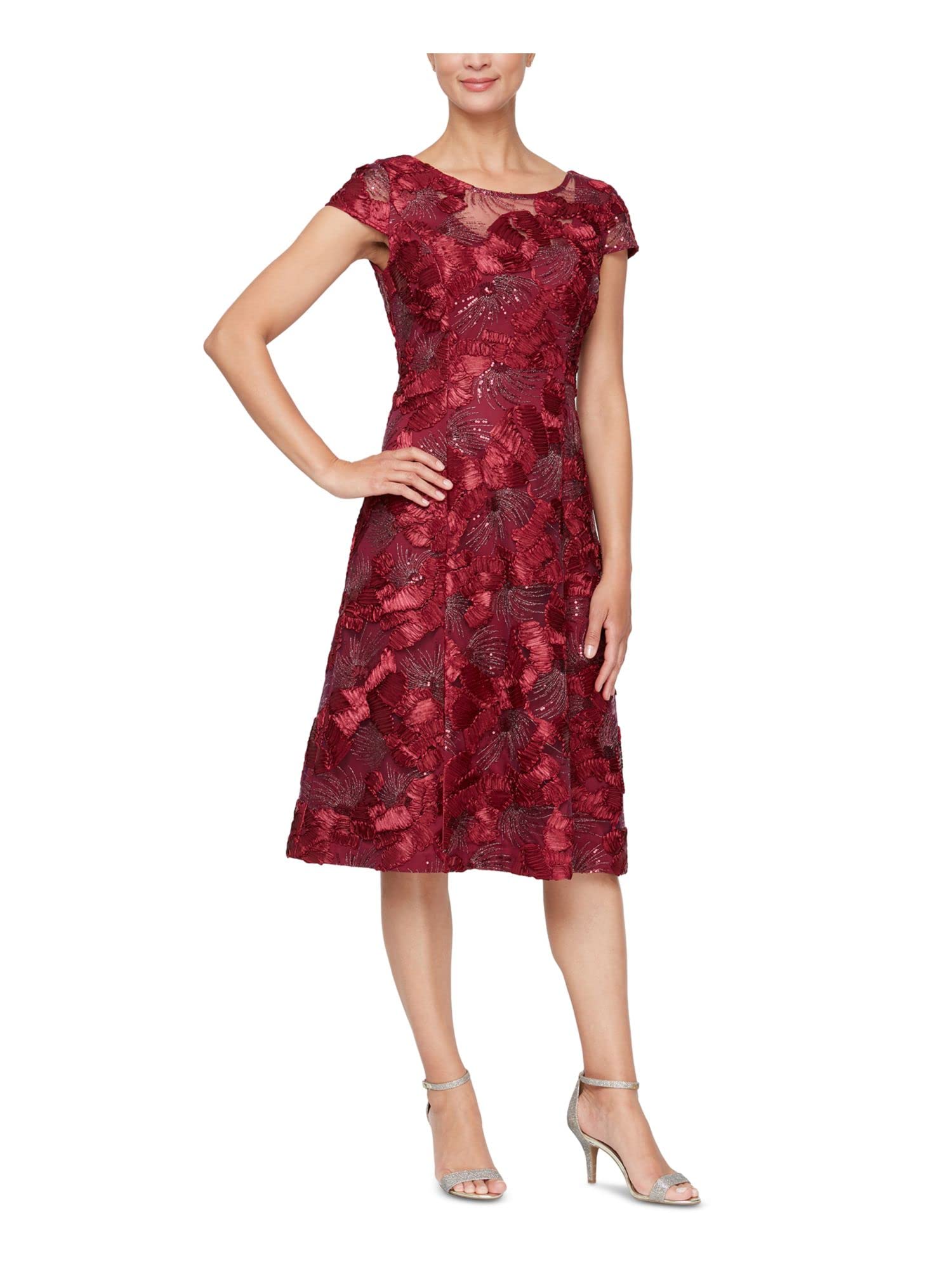 Alex Evenings Women's Short Embroidered Cocktail Dresses for Party, Wedding & Special Occasions - Elegant Floral Lace Formal Attire