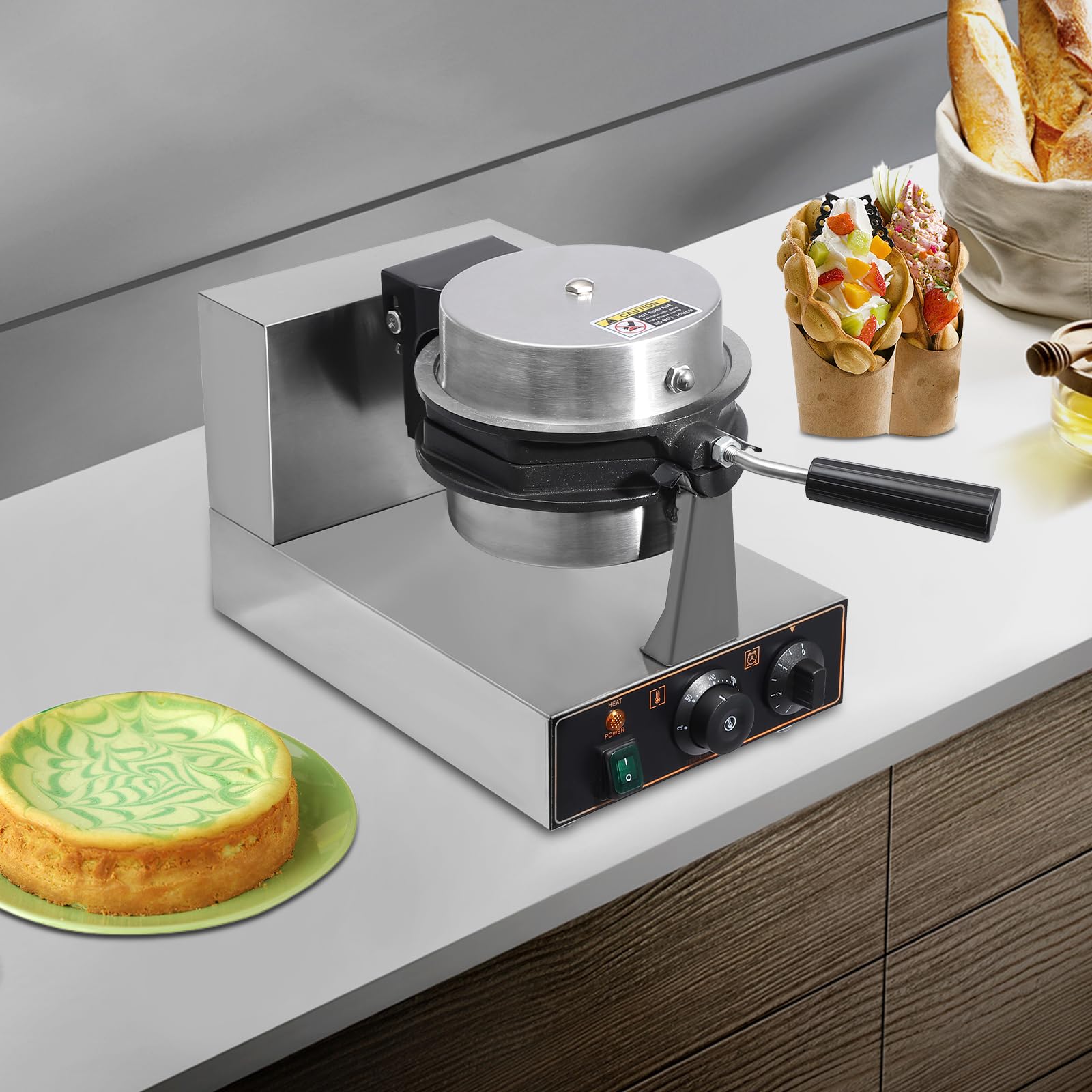 Commercial Bubble Waffle Maker 1300W - 180° Rotatable Dual Non-Stick Pans - Stainless Steel Egg Puff Iron with Adjustable Temp (50-300°C/122-572°F) - Perfect for Cafes, Food Trucks & Home Breakfast