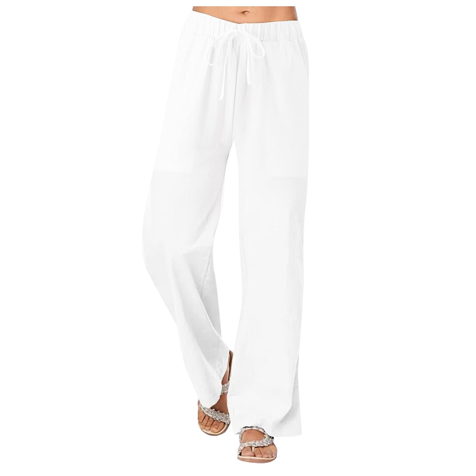 Women's High Waist Linen Pants - Solid Color Wide Leg Trousers for Casual Wear | Breathable & Comfortable Summer Pants for Beach, Office & Vacation Outfits