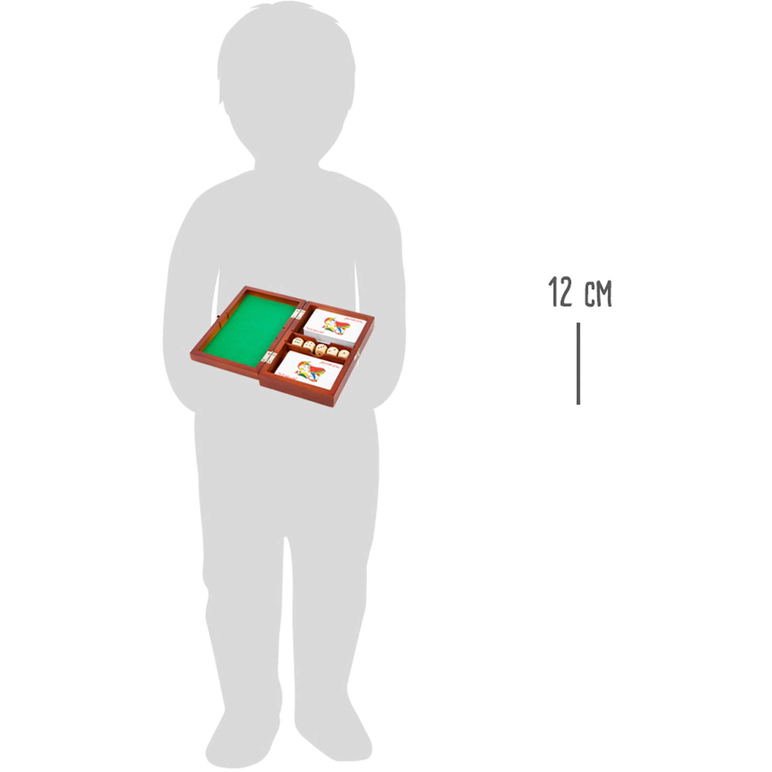 Small Foot 11363 Jeu de Cartes et Dés - Ensemble de 2 Jeux de Cartes et 5 Dés avec Boîte de Rangement - Idéal pour Voyages, Fêtes et Jeux en Famille