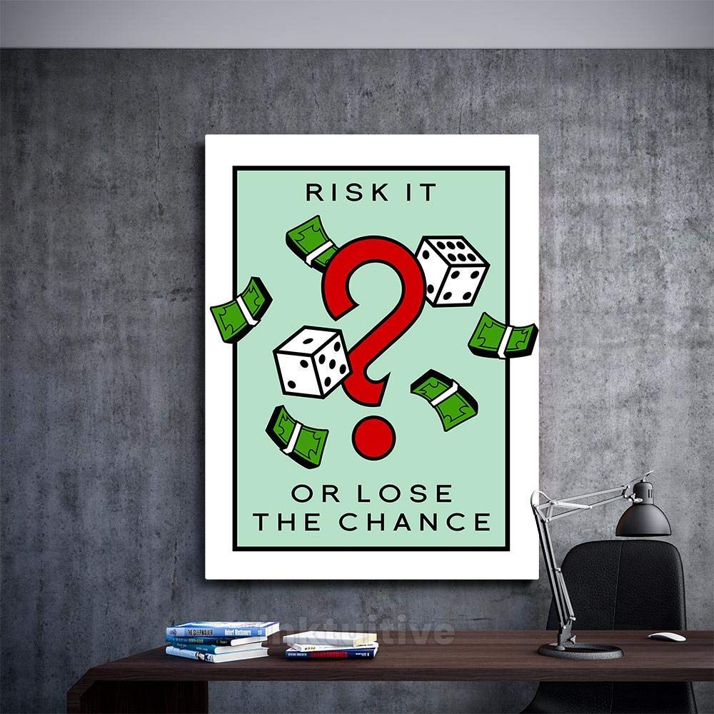 Inktuitive 'Take The Chance' Motivational Wall Art - 40x30 Premium Framed Canvas Print for Living Room & Office Decor | High Resolution Large Monopoly Money Inspired Artwork | Perfect for Home, Office & Game Room Decor