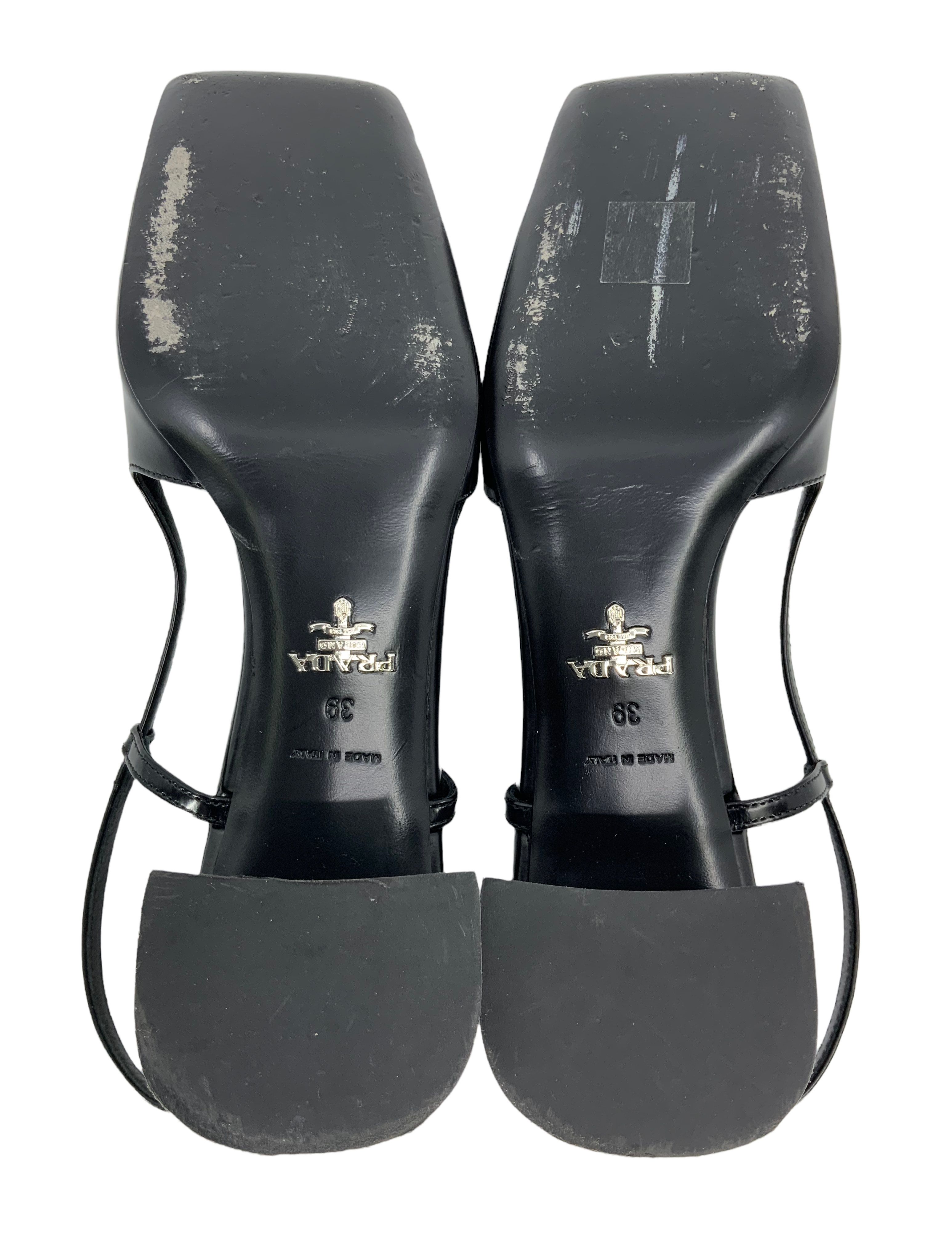 Prada Leather Slingback Pumps with Logo - Square Toe Heels for Women, Size 9 | Perfect for Office, Parties & Special Occasions