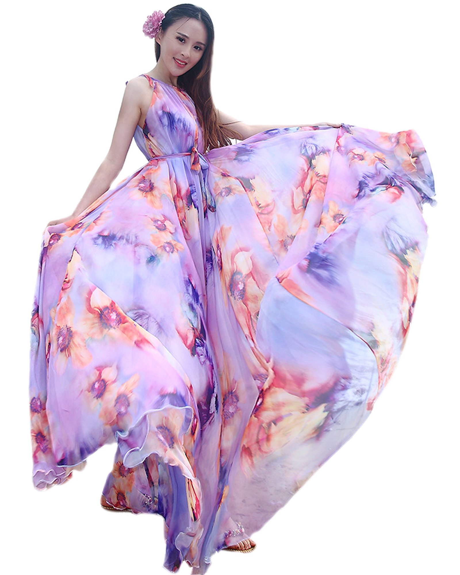 MedeShe Women's Floral Chiffon Maxi Dress - Elegant Beach Wedding Bridesmaid & Summer Sundress for Vacation, Party & Casual Outings
