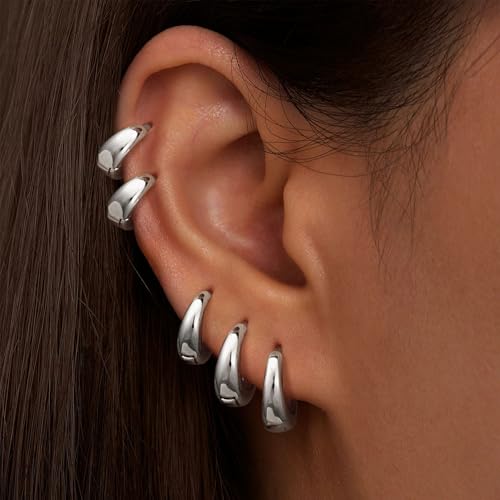 5 pair silver hoops