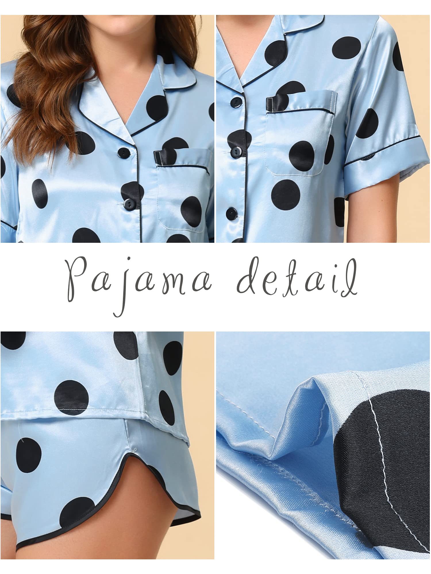 Cheibear Women's Satin Pajama Set - Soft Sleepwear Nightwear with Shorts & Top - Comfortable Lounge Pajamas for Relaxing at Home, Sleepovers & Vacation