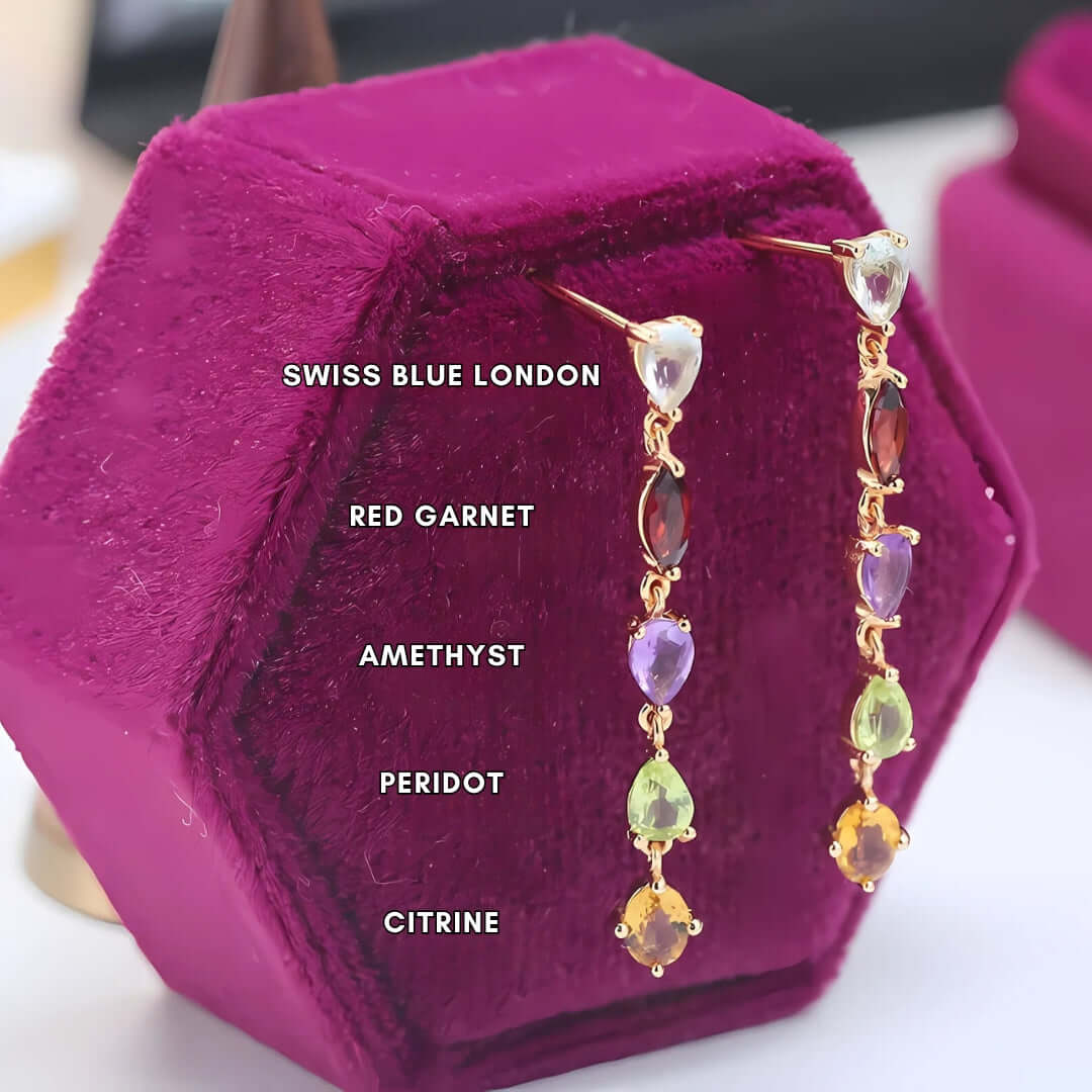 Simple Citrine Amethyst Multi Birthstone Drop Earrings - Elegant Dangle Jewelry for Women | Perfect for Weddings, Parties & Everyday Wear | HJZB 098