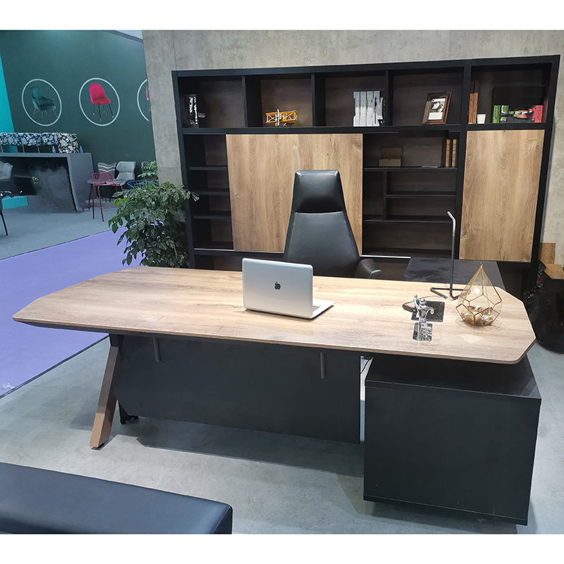 EASTON Electric Height Adjustable Standing Desk with Left Return - 2.2m Warm Oak & Black | Home Office & Executive Workspace Solution