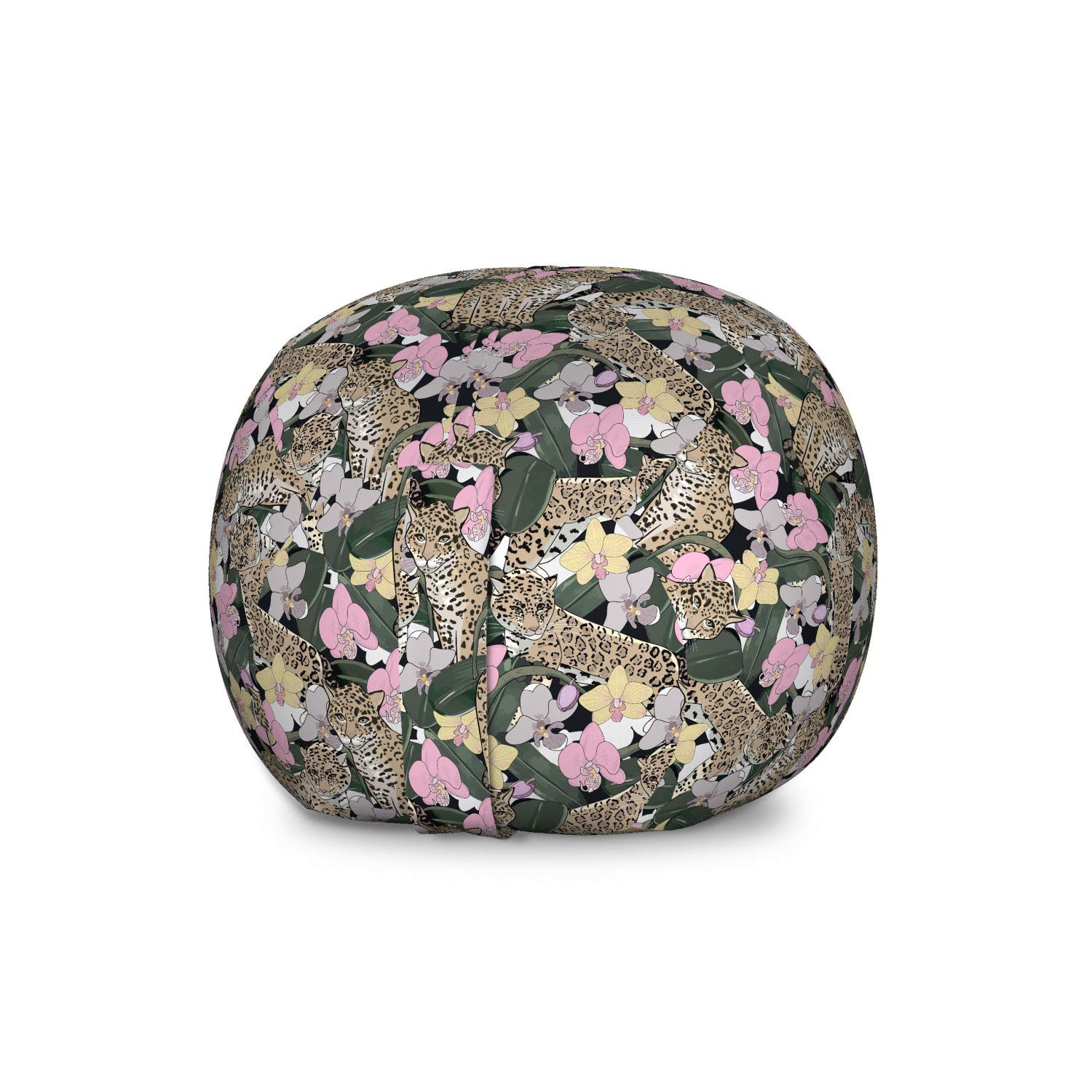 Ambesonne Savannah Storage Toy Bag Chair - Exotic Orchid & Jaguar Rainforest Jungle Wildlife Design, Large Washable Stuffed Animal Organizer, Multicolor - Perfect for Kids' Room, Playroom & Nursery Organization