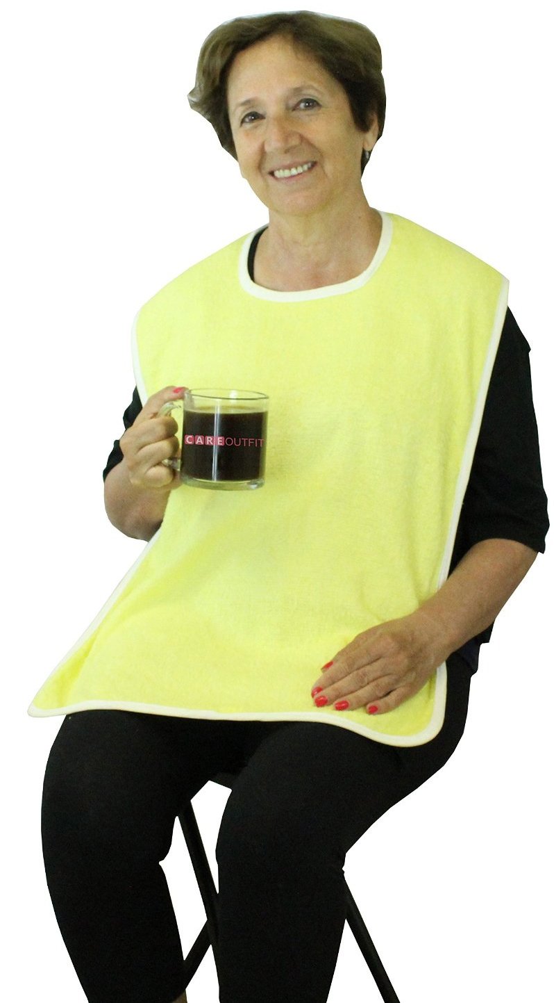 Terry Adult Bib with Velcro Closure - Yellow - 3 Pack | Soft Absorbent Bibs for Elderly & Disabled Care | Mealtime, Feeding Assistance & Daily Use