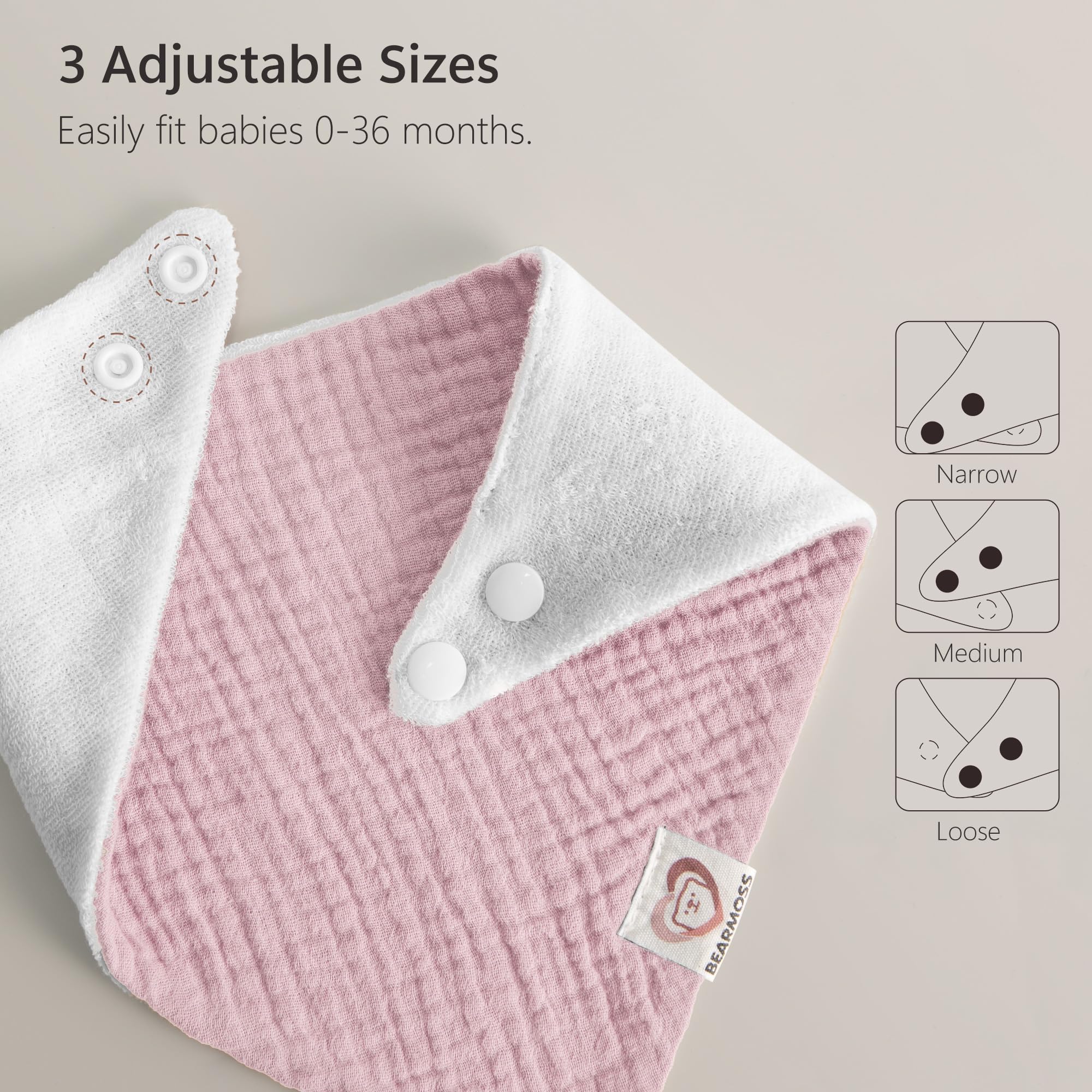 Bearmoss Muslin Baby Bibs - 100% Cotton Bandana Drool Bibs for Boys & Girls | Soft, Absorbent & Washable | Perfect for Teething, Drooling & Mealtime (Set of 3)