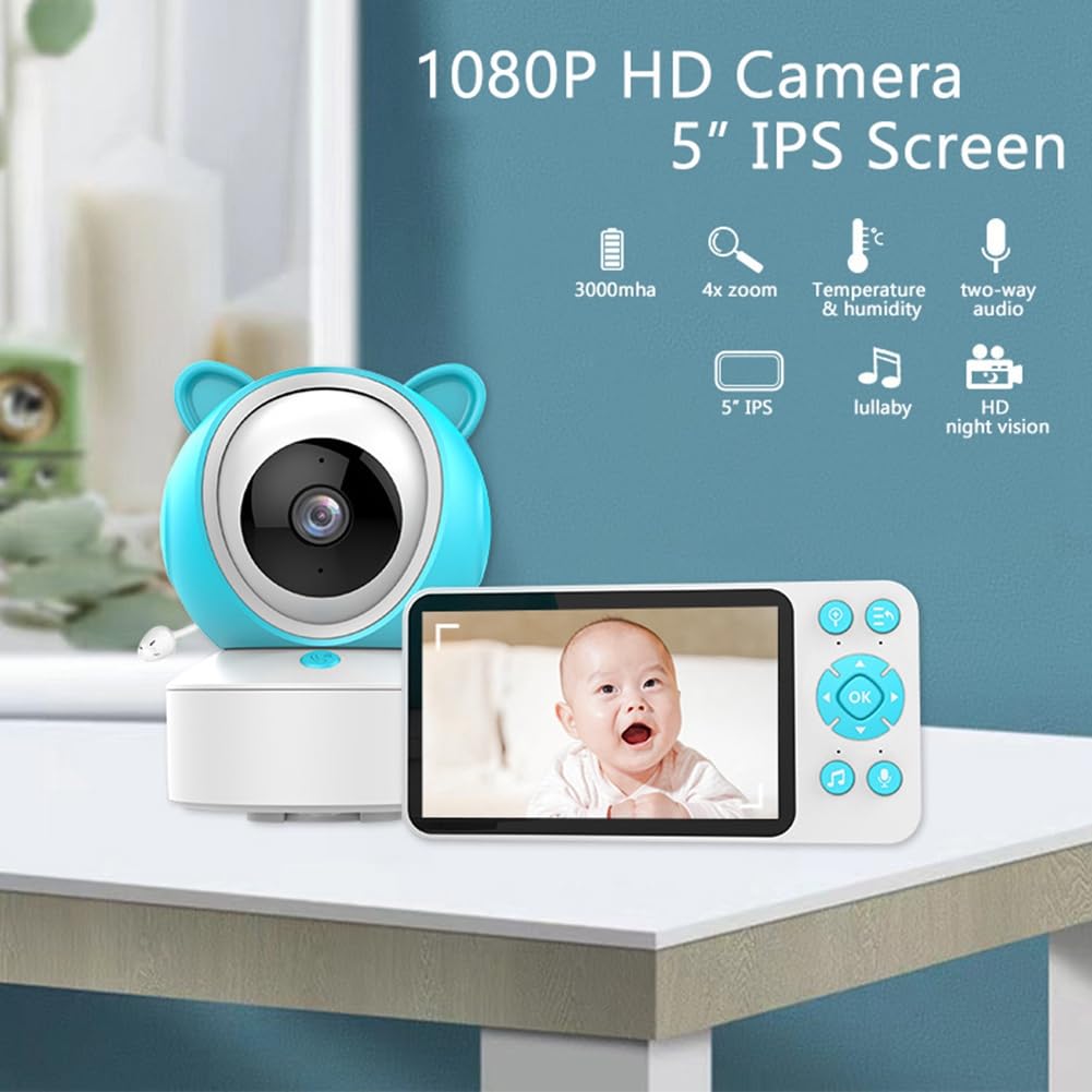 Conlanler Tuya 5 Inch 1080P Wireless Baby Monitor with HD Night Vision & PTZ - Easy Install Security Camera for Nursery, Kids Room & Home (US Plug) - Perfect for New Parents, Child Safety & Remote Monitoring