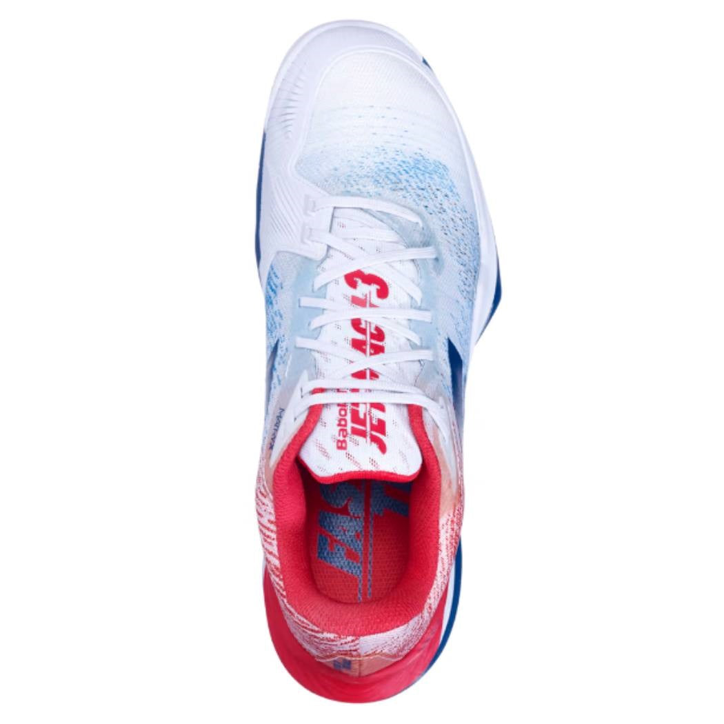 Babolat Jet Mach 3 AC Men's Tennis Shoes - White & Blue | Lightweight Performance Court Shoes for Men | Perfect for Competitive Tennis Matches & Training Sessions
