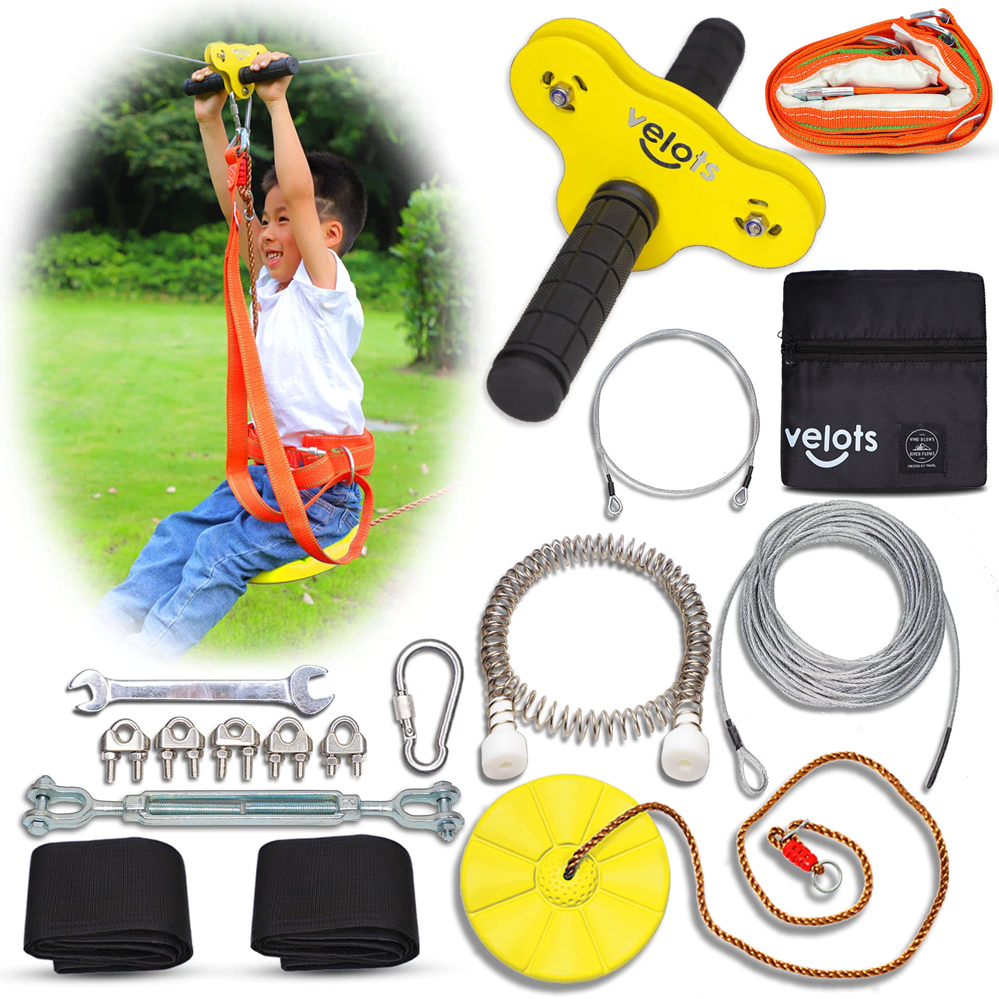 Velots 160FT Zipline Kit for Backyard - Heavy Duty 350LB Capacity Outdoor Play Set for Kids & Adults - Perfect for Backyard Fun, Birthday Parties, and Family Adventures