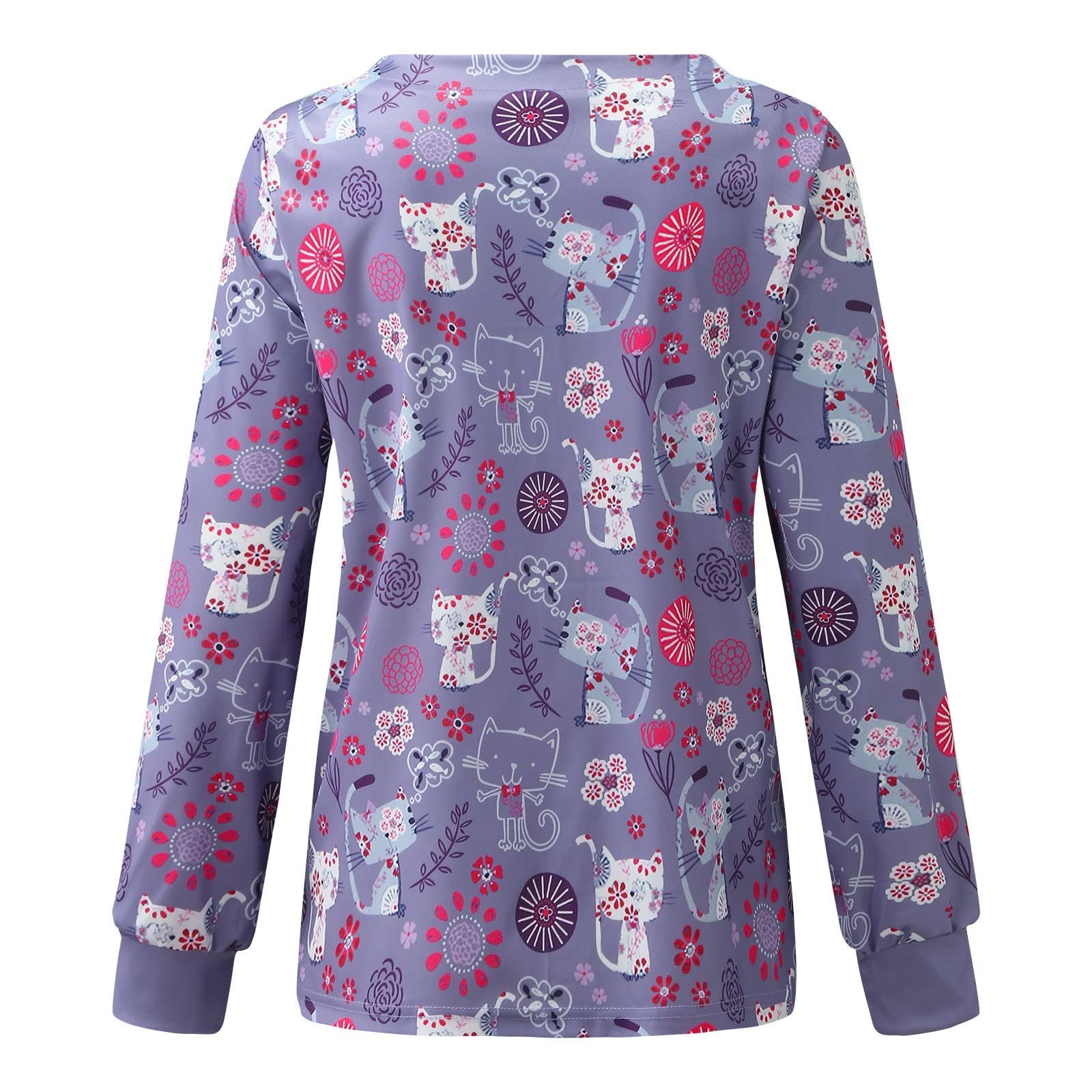 Women's Floral Long Sleeve Blouse - White O-Neck T-Shirt Top for Work & Casual Wear | Office, Date Night & Everyday Outfits